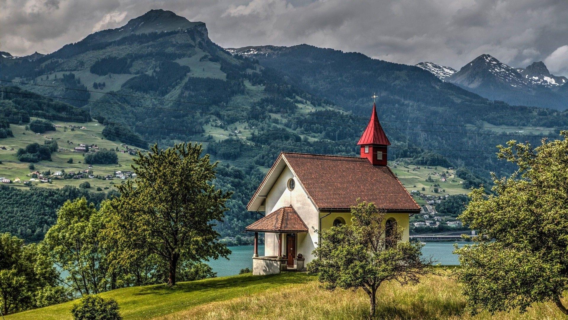 1920x1080 nature, Architecture, Landscape, Old Building, Hill, Trees, House
