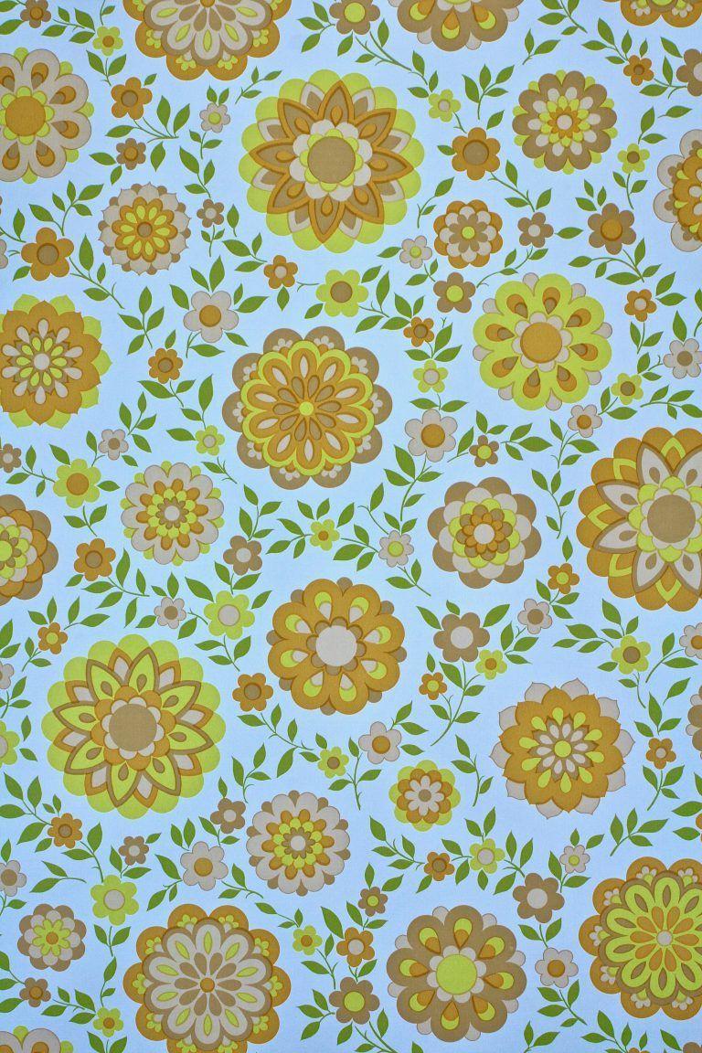 768x1152 Stunning Vintage Yellow Floral Wallpaper from the 1970s. Vintage
