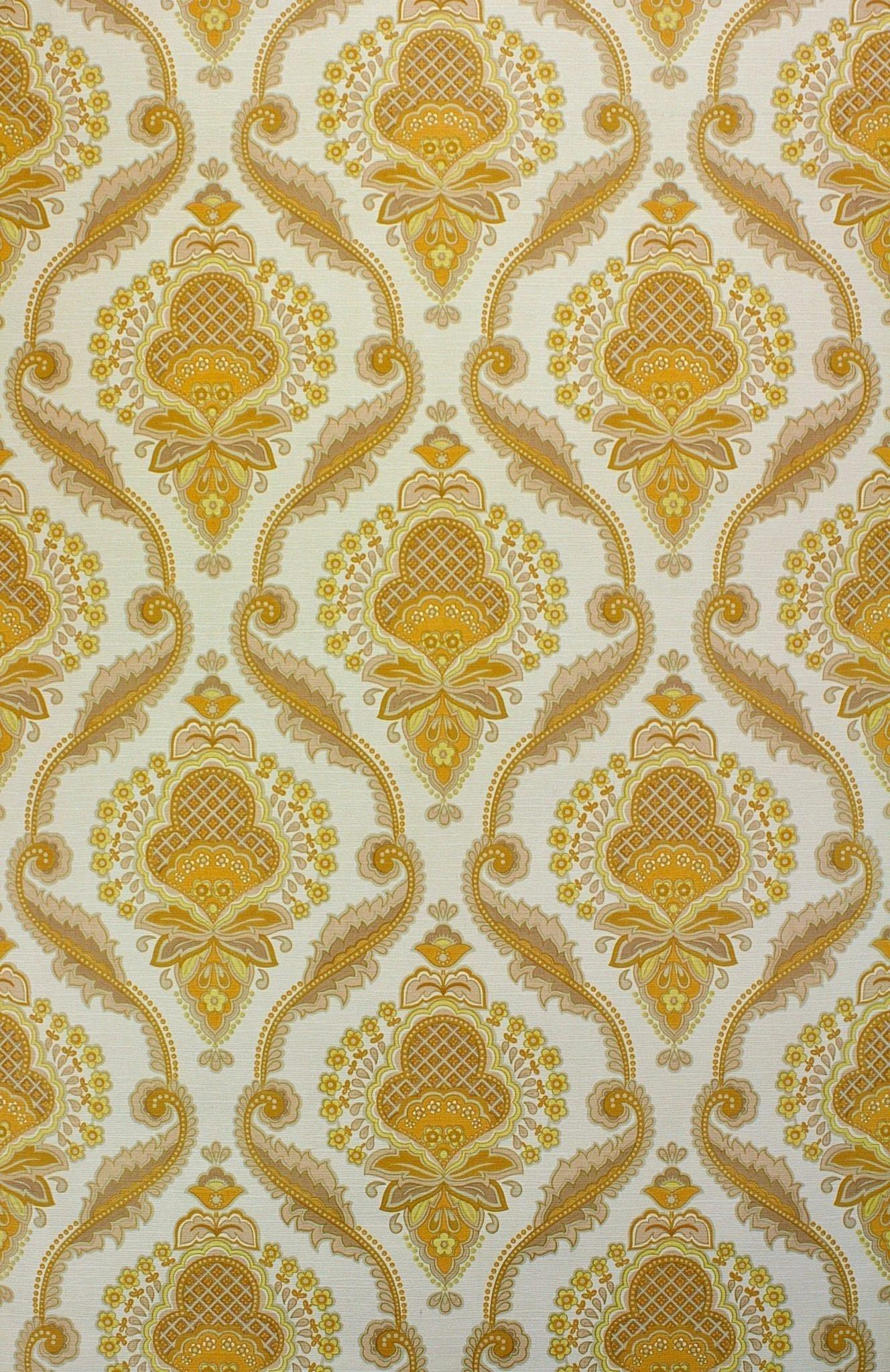 1328x2048 Vintage Orange Damask Wallpaper