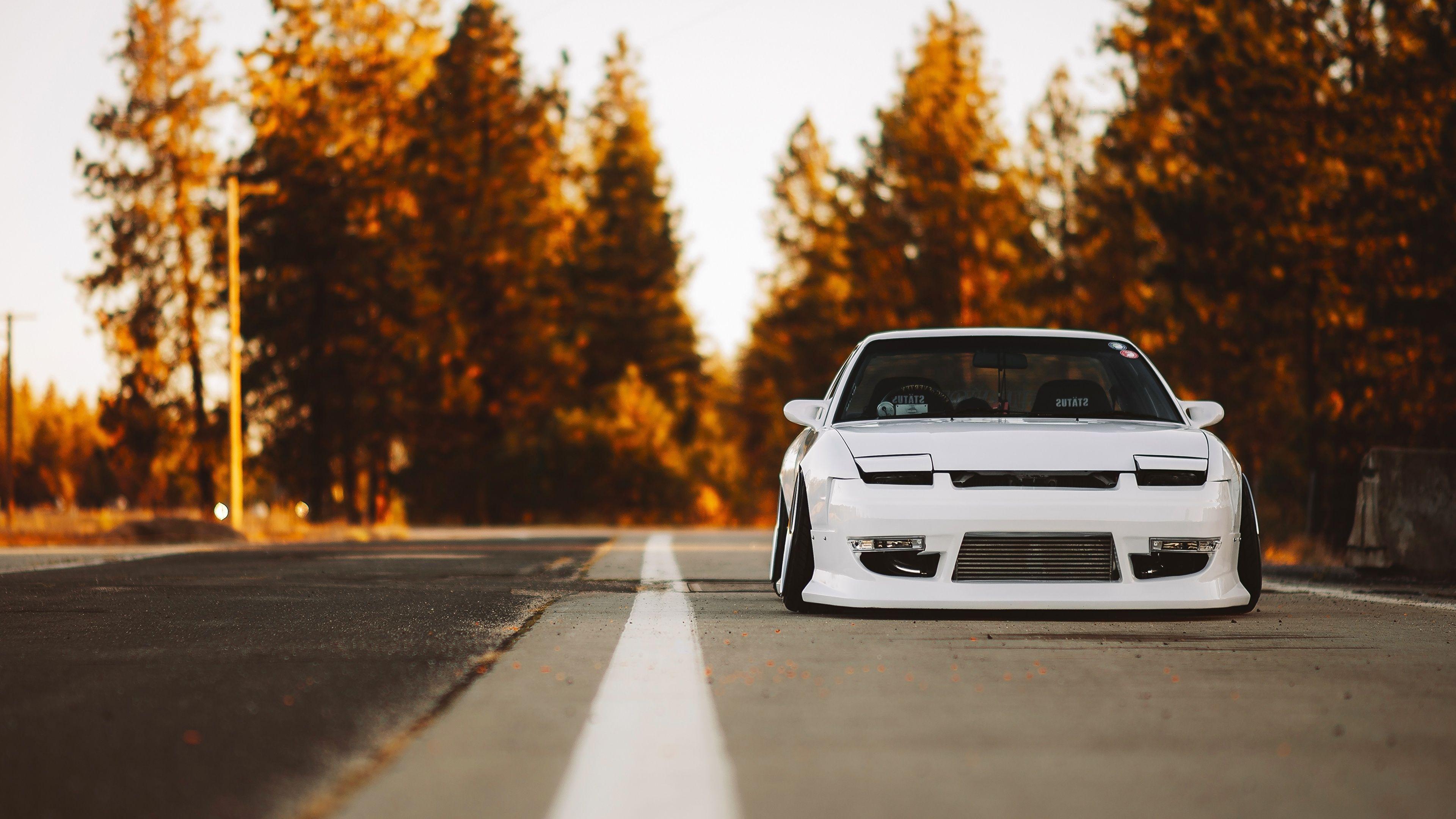 3840x2160 Desktop Wallpaper Nissan 240SX Stance White Cars Front 3840x2160