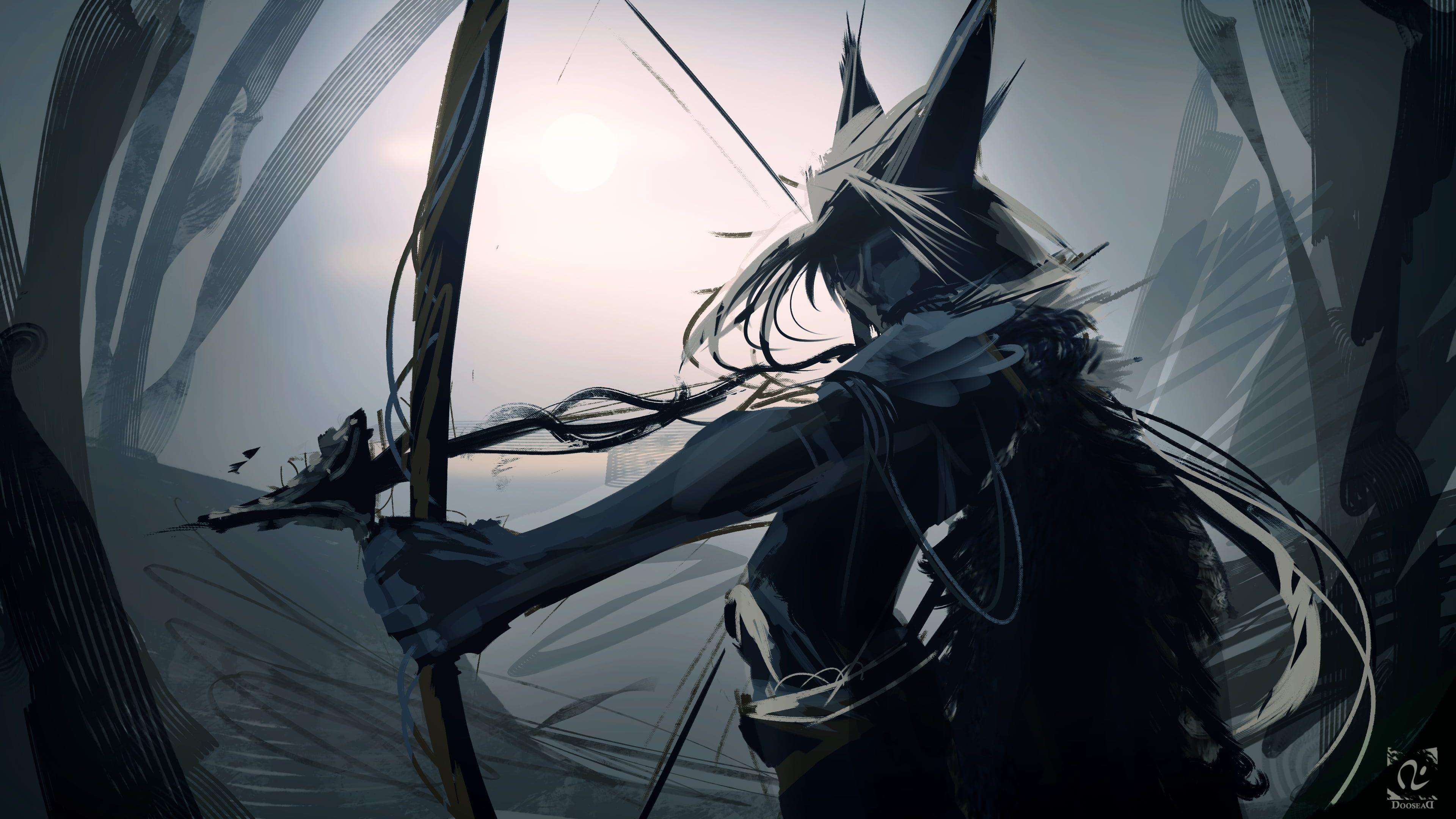 3840x2160 Man holding bow illustration, fantasy art, bow and arrow
