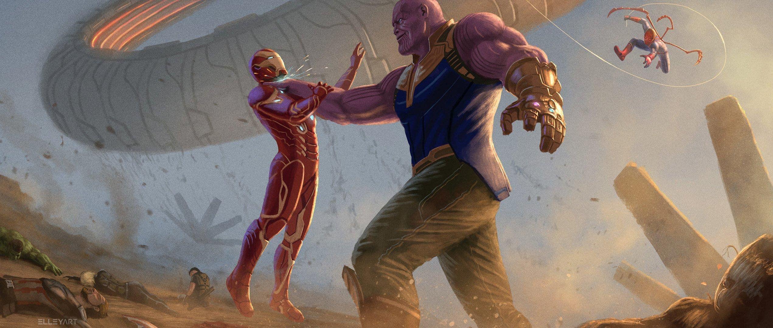 2541x1080 Artwork, Iron Man, Thanos, Fight Wallpaper for Phone and HD Desktop