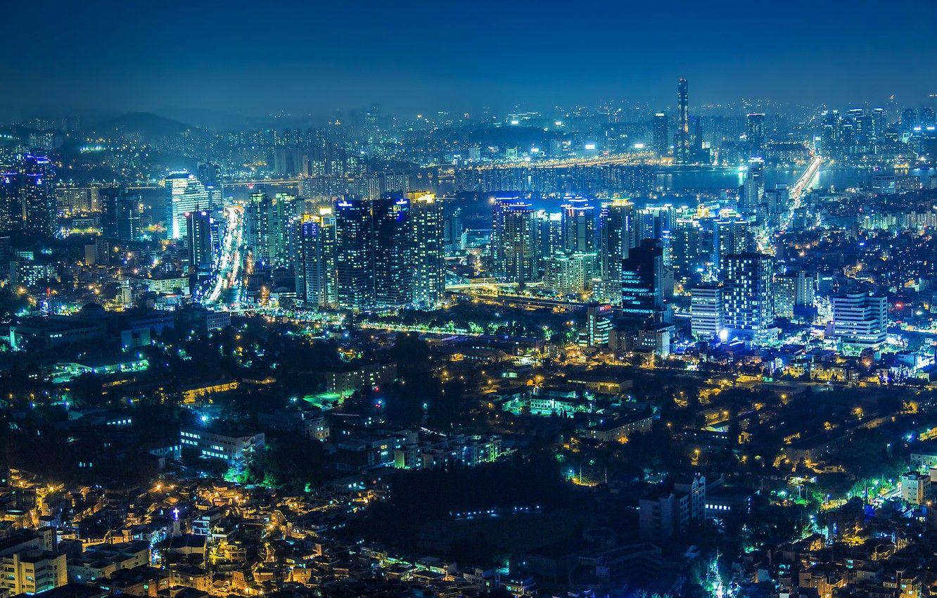 1332x850 Wallpaper night, the city, lights, view, home, panorama, skyscrapers, Seoul, South Korea image for desktop, section город