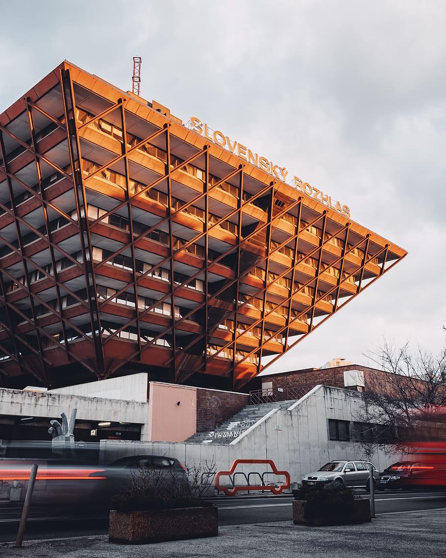 910x1138 HD wallpaper: orange building, office building, town, city