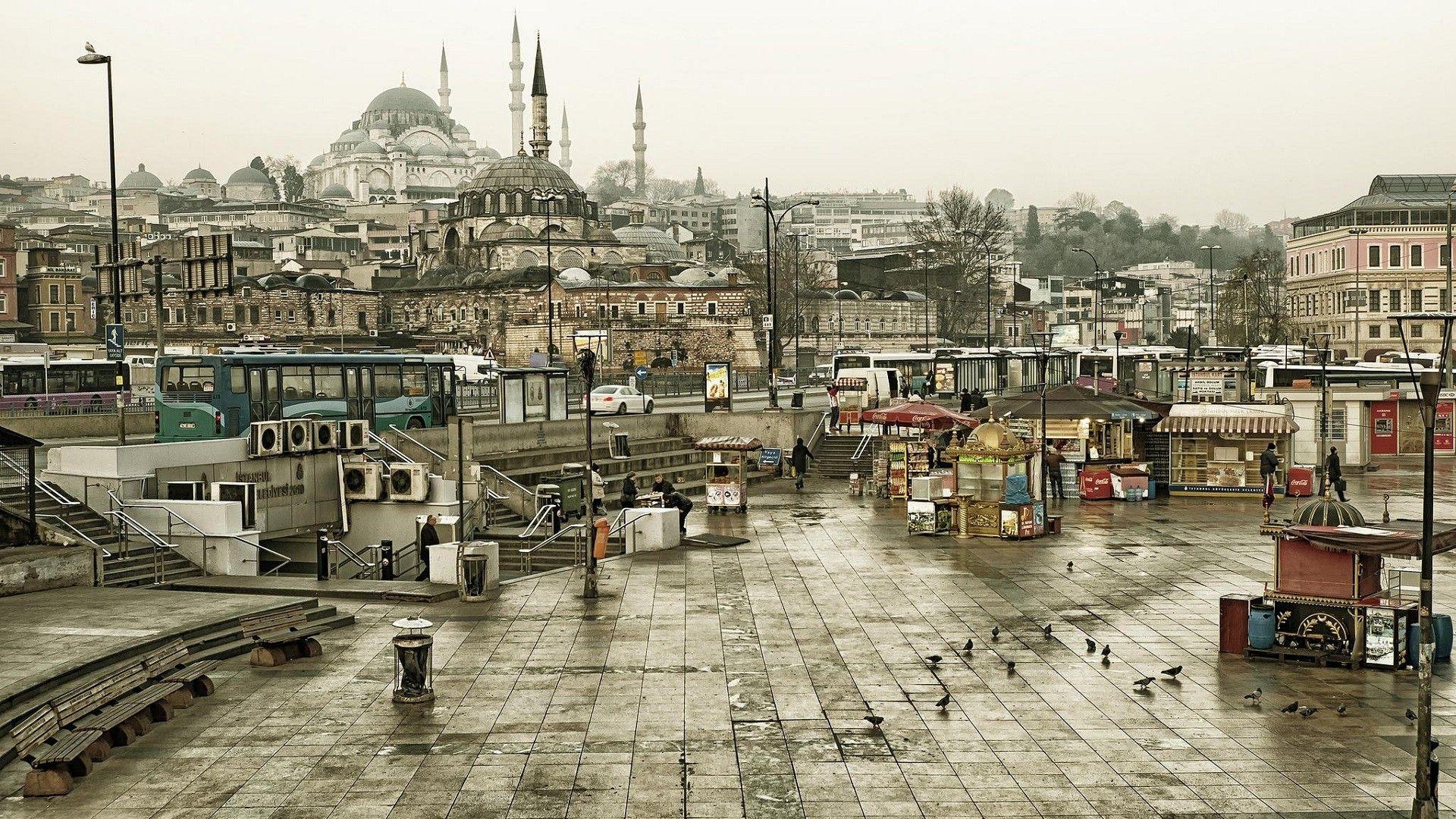 1920x1080 #Istanbul, #buses, #stairs, #car, #Islamic architecture