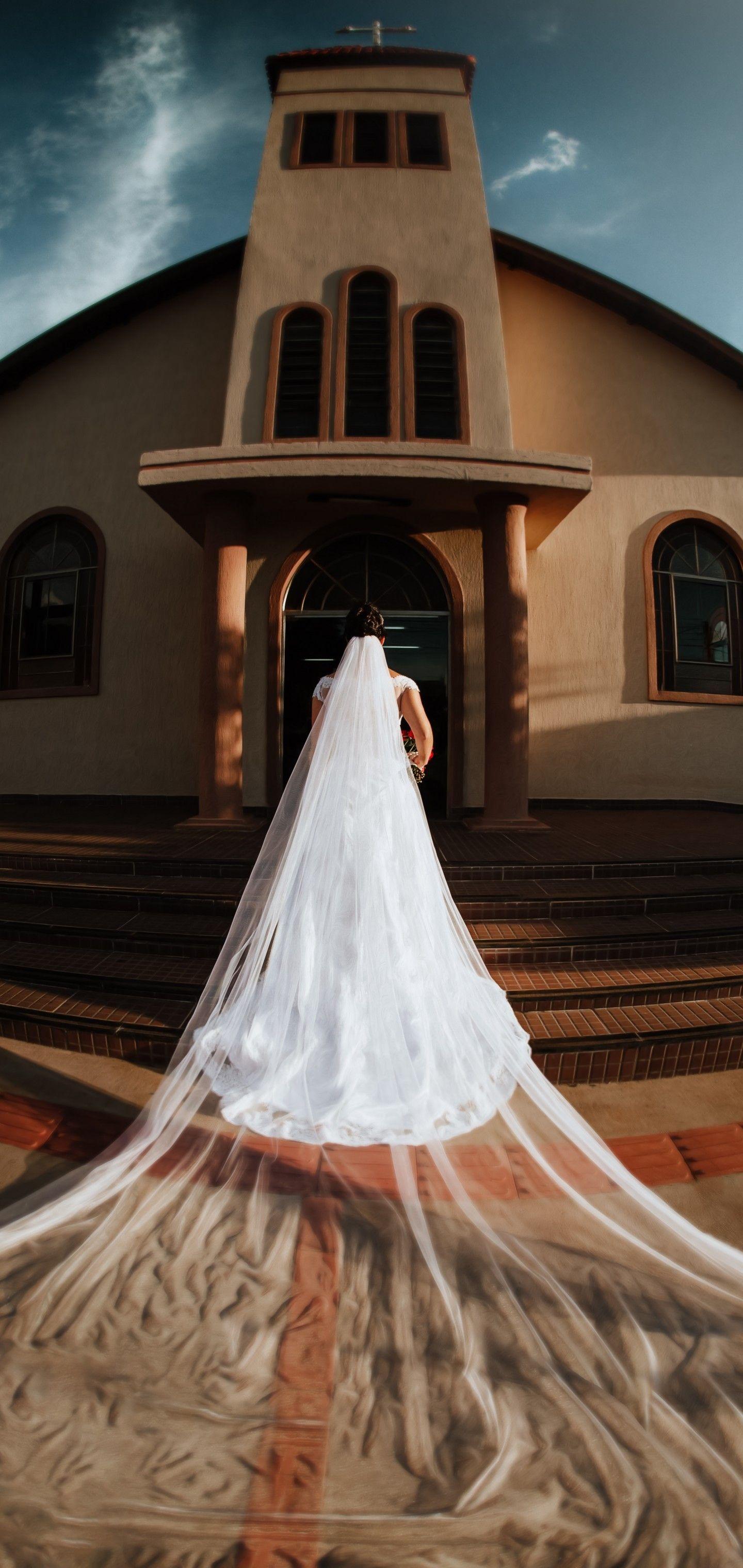 1440x3040 Download 1440x3040 Bridge, Wedding Dress, Photography, Church