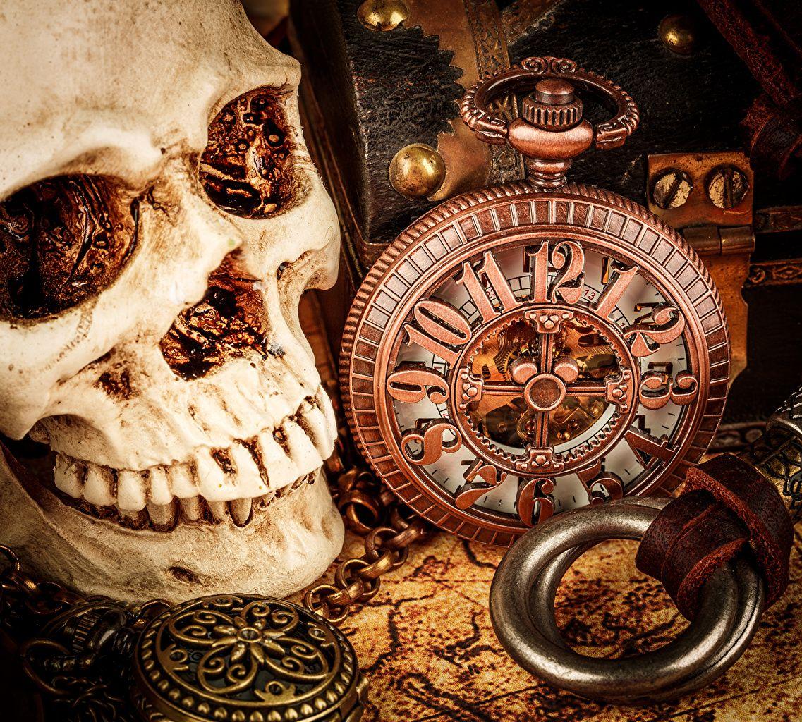 1137x1024 Wallpaper Skulls Pocket watch Clock