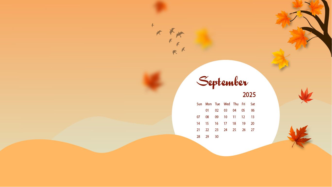 1367x769 September 2025 Desktop Wallpaper Calendar