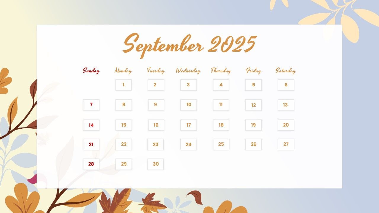 1280x720 September 2025 Calendar