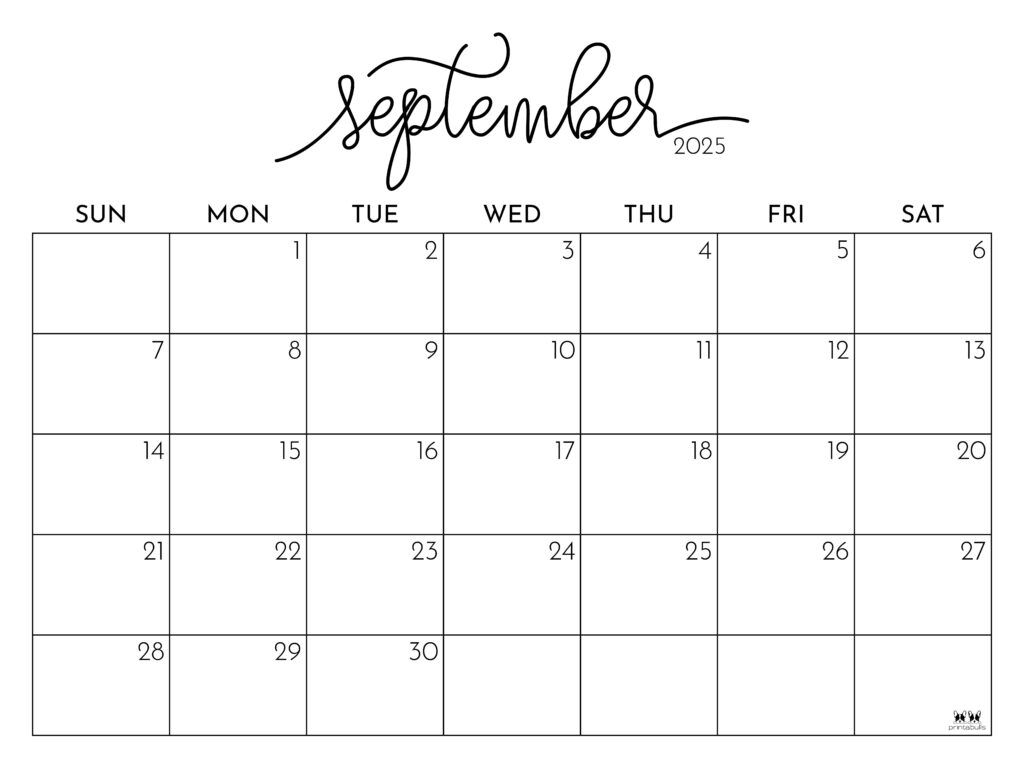 1024x768 September 2025 Calendars FREE Printables