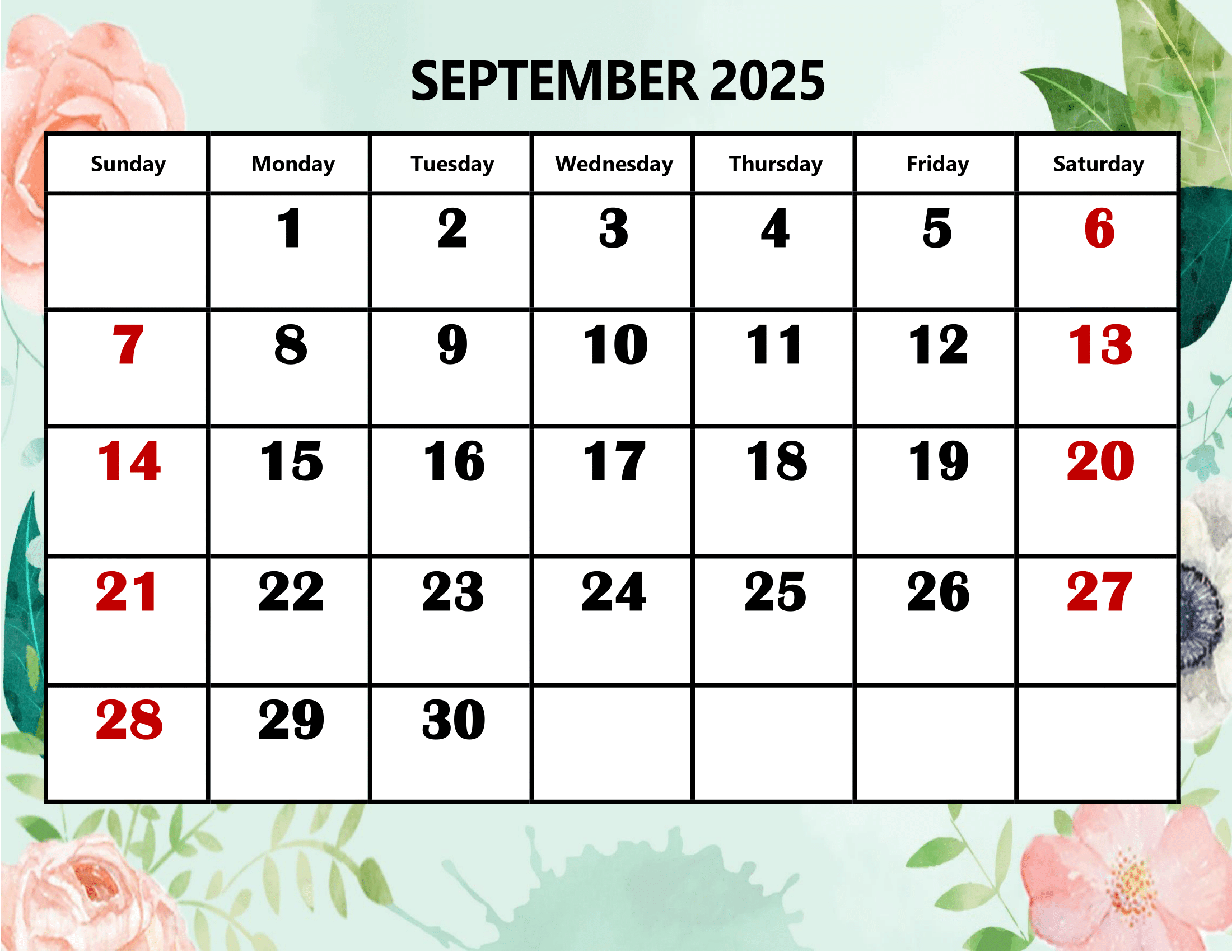 2200x1700 September 2025 Calendar Printable PDF Template with Holidays