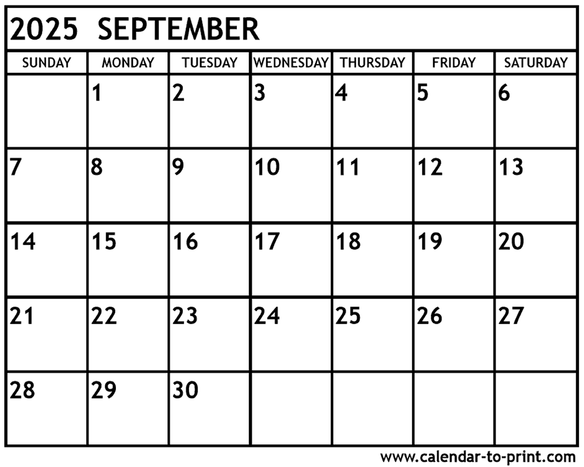 1200x960 September 2025 Calendar Printable