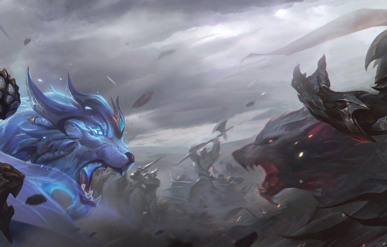 1332x850 Wallpaper Flag Sword Axe Leo Wolf Battle Armor Art King