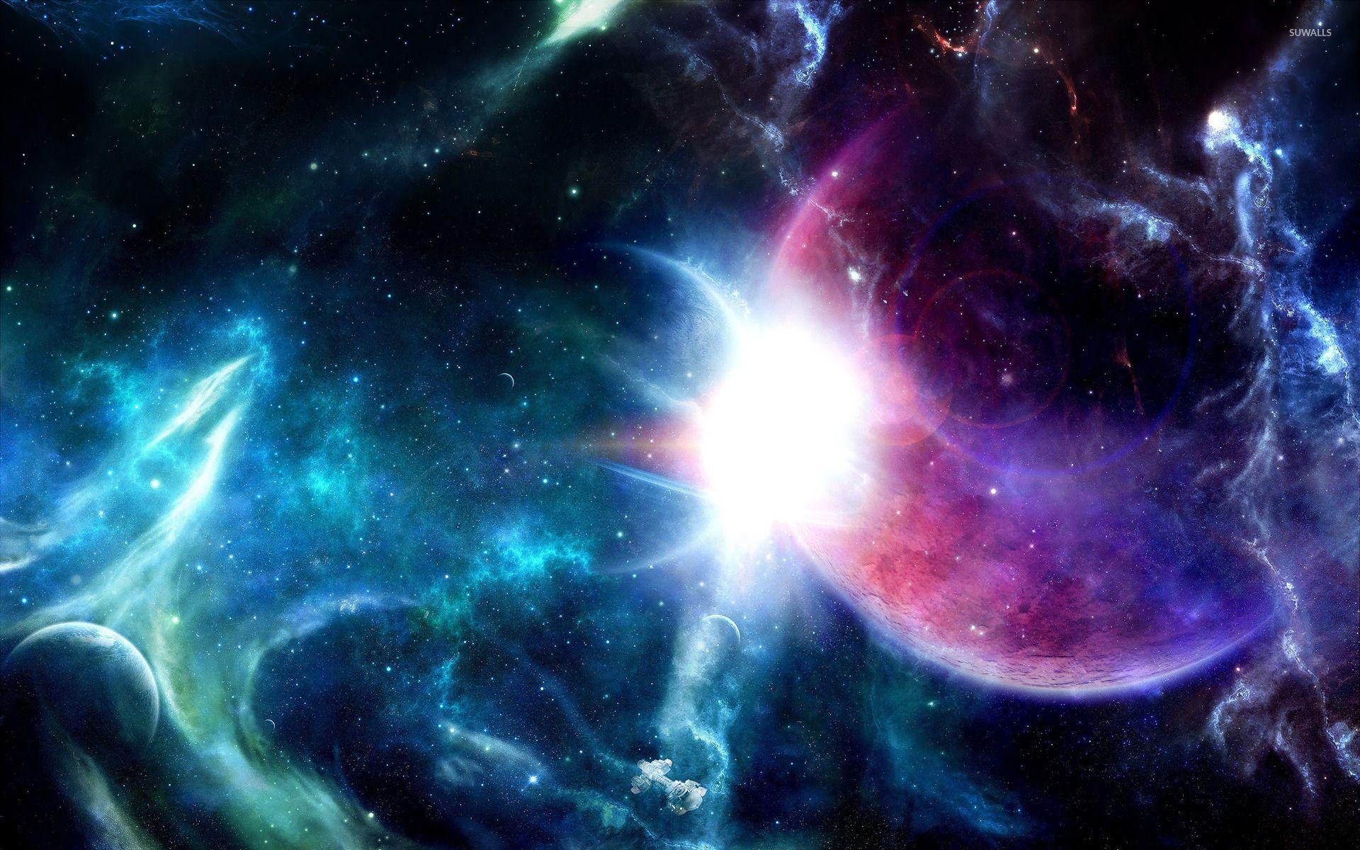 1920x1200 Purple planet in the nebula wallpaper wallpaper