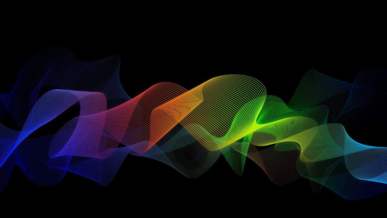 1280x720 Wallpaper Ribbon, Rainbow, Flow, Dark background, Black, 4K, Black