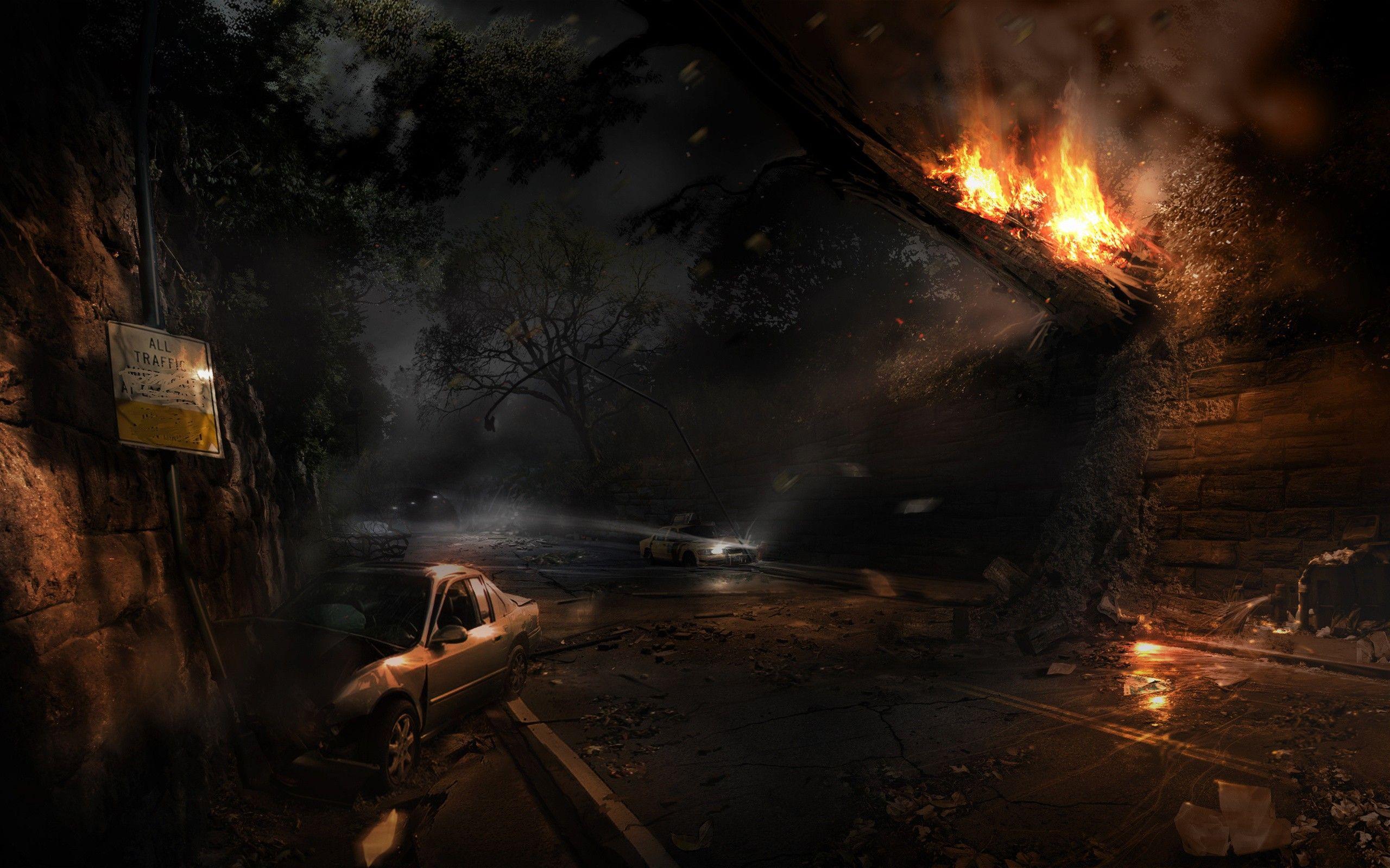 2560x1600 video, Games, Ruins, Night, Fire, Alone, In, The, Dark, Artwork