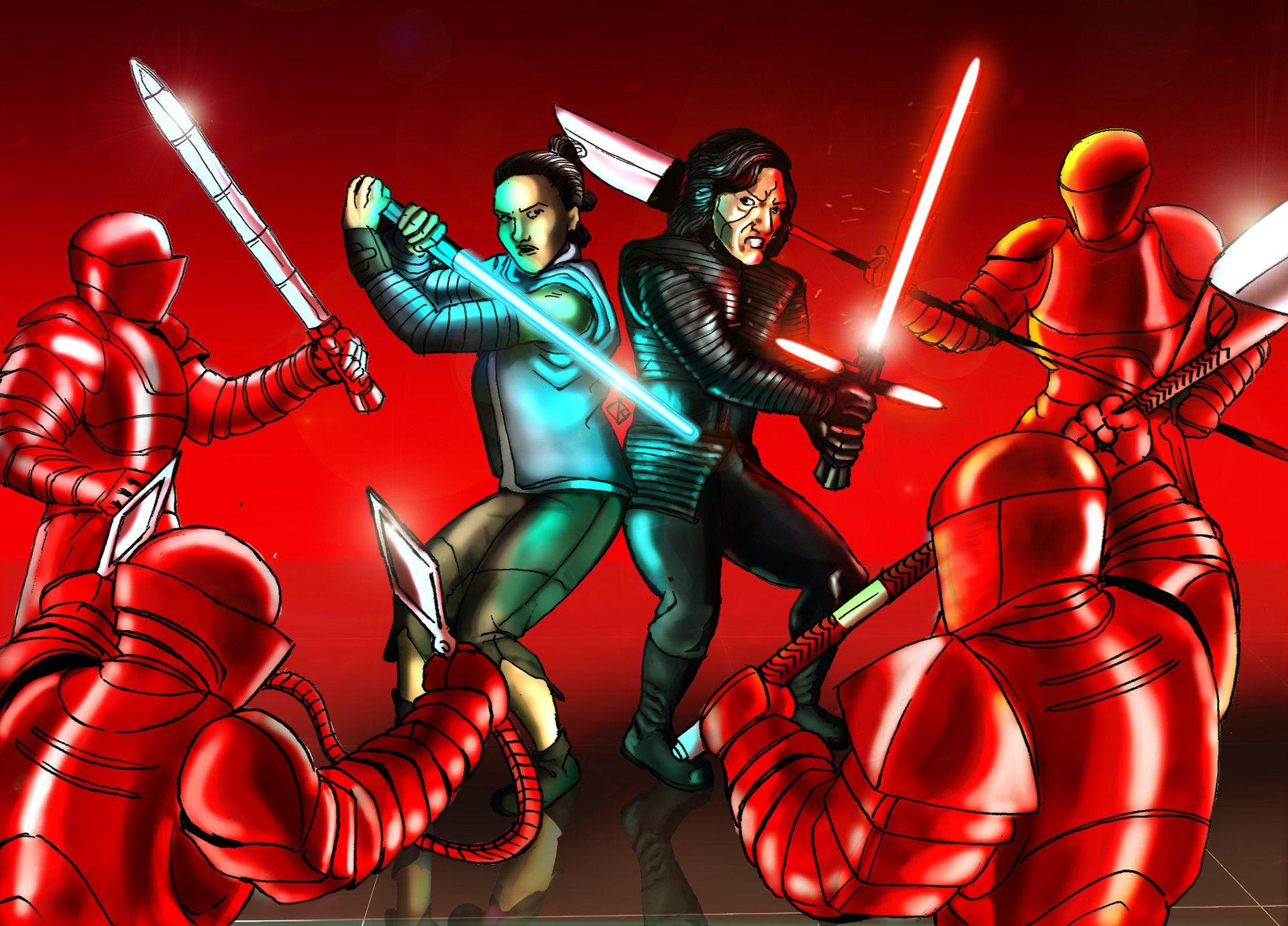 1920x1380 Rey and Kylo Ren fight, Rafael Danesin