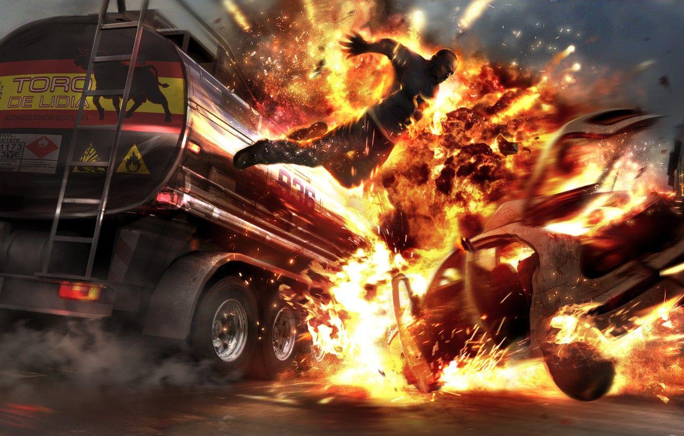 1332x850 Wallpaper Fire, The explosion, Burning Man, Wheelman Tankerjump