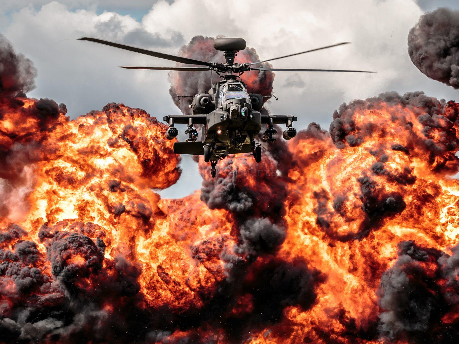 1920x1440 Helicopter Apache Explosion Fire HD Desktop Wallpaper 5200x2925