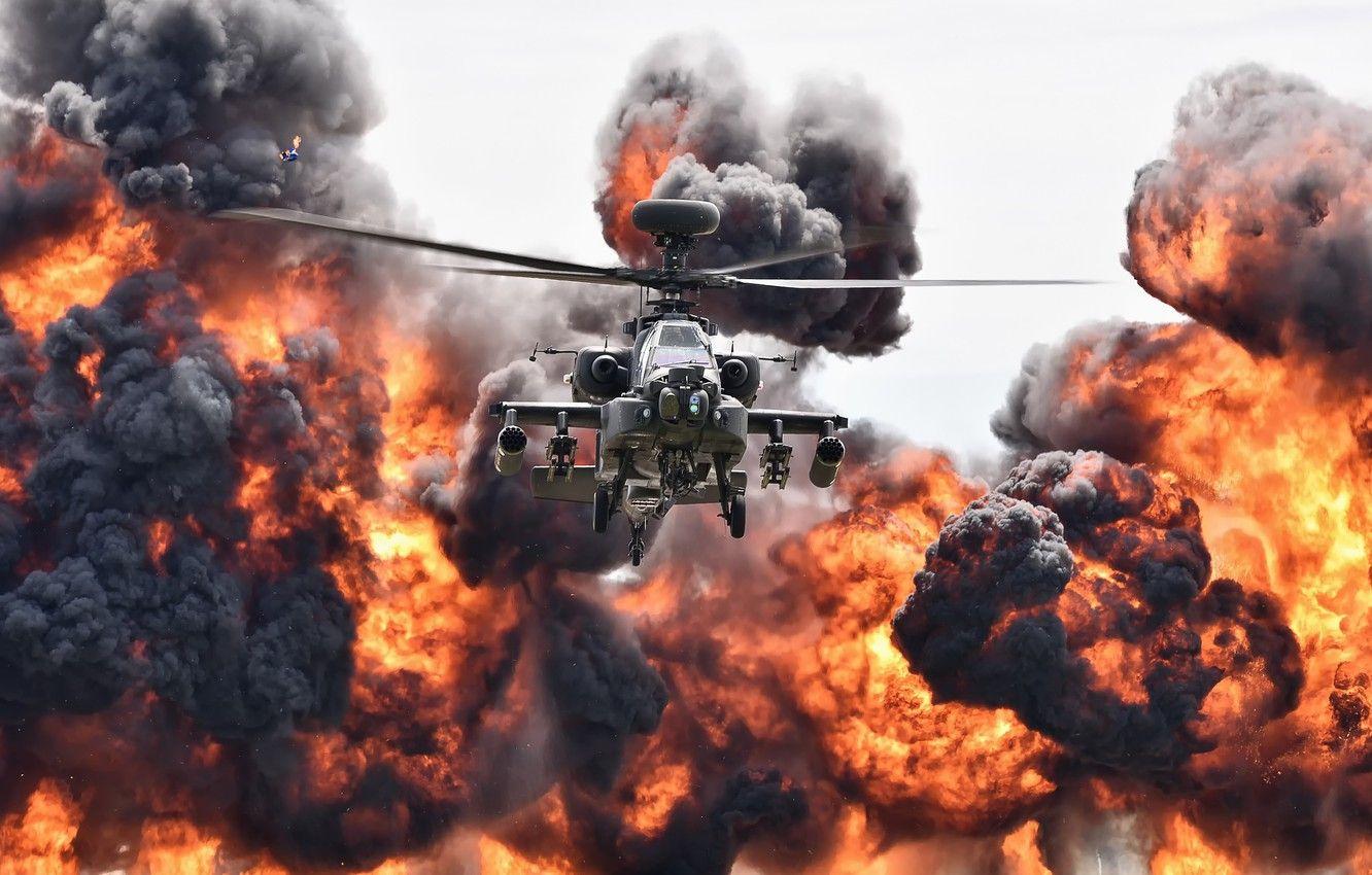 1332x850 Wallpaper the explosion, fire, helicopter, Apache image