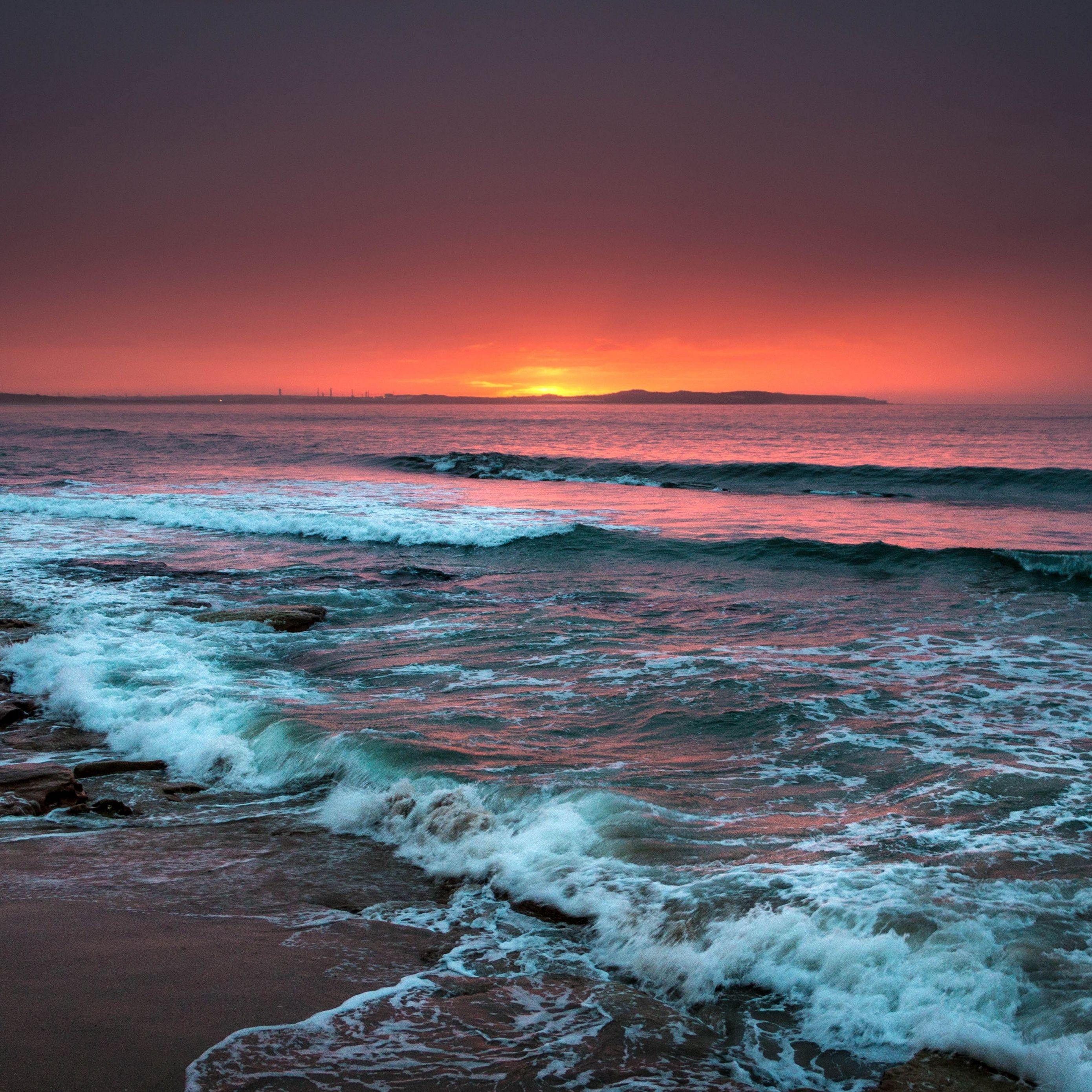 2780x2780 Download wallpaper 2780x2780 sea, horizon, sunset, waves, foam