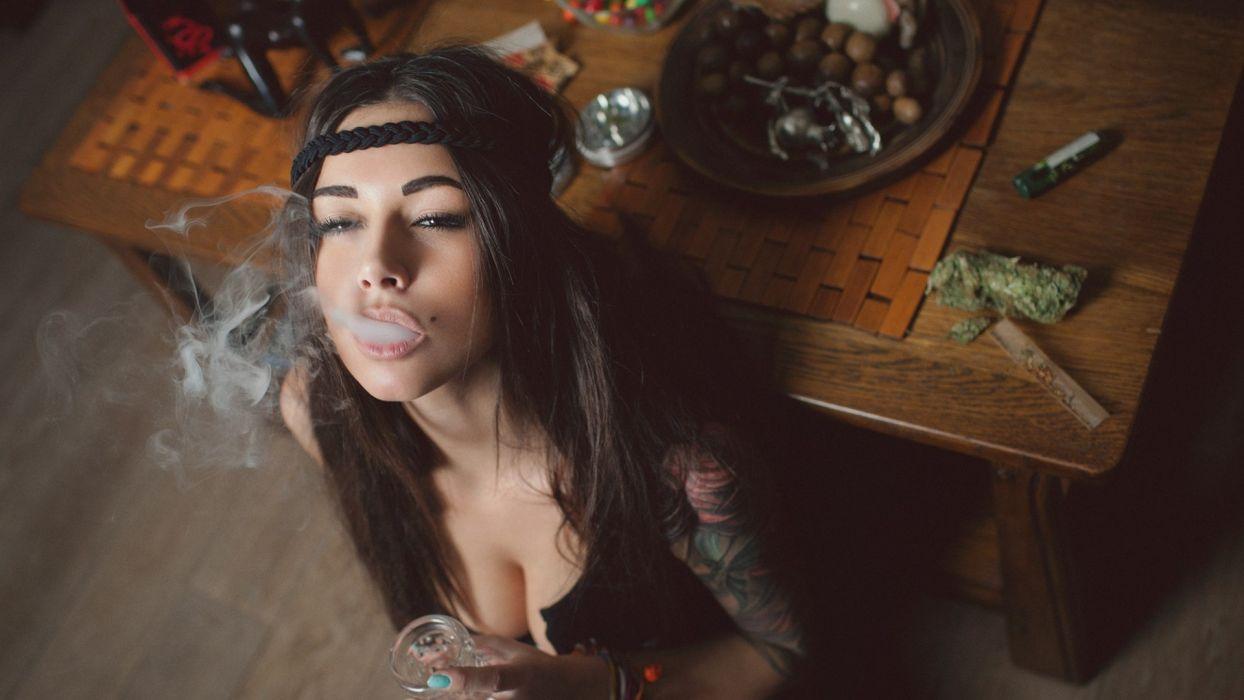 1244x700 Brunette Marijuana Smoking Face Tattoos Cleavage Diana Melison 420