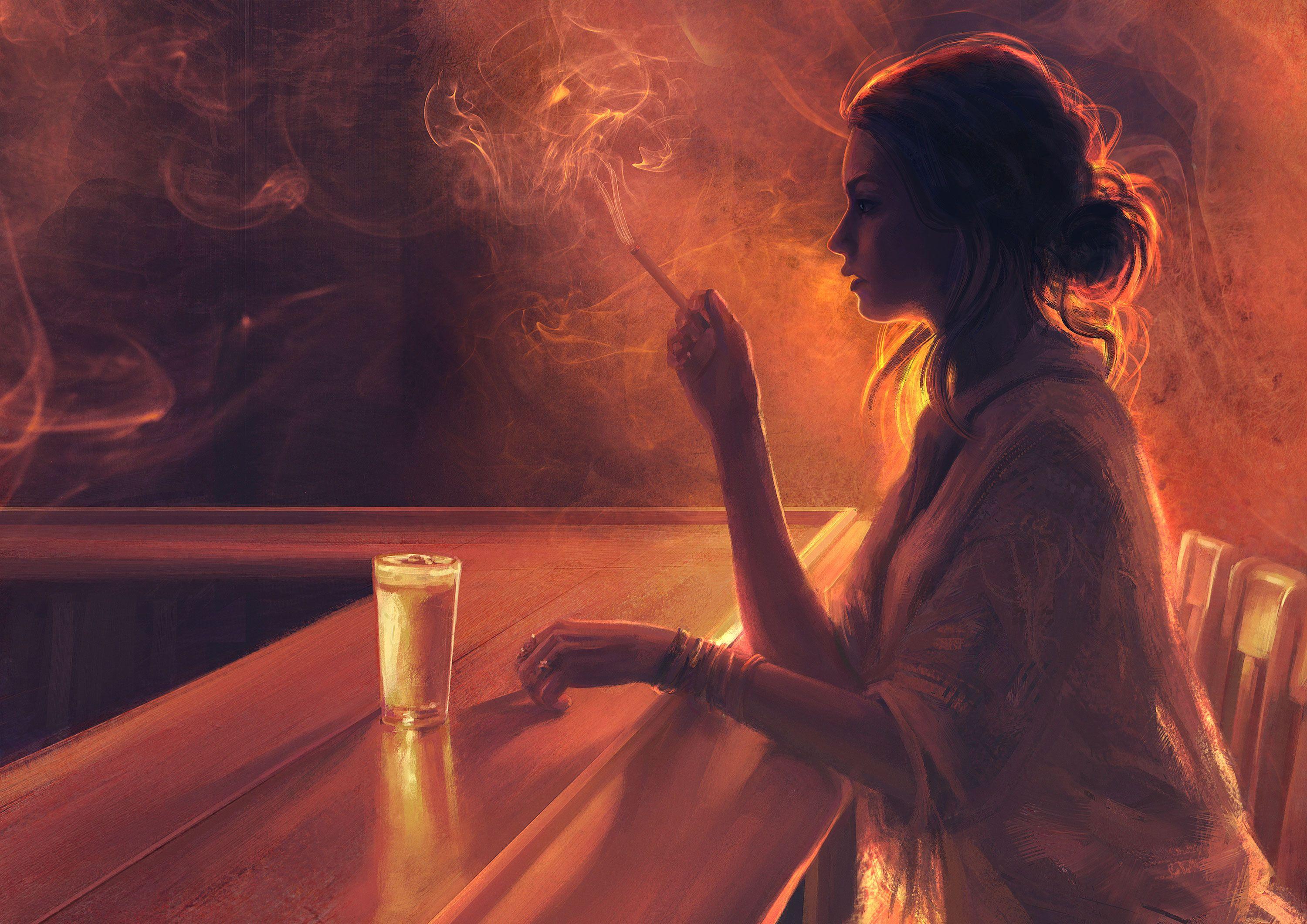 3000x2121 Girl Smoking Artwork 2560x1080 Resolution HD 4k