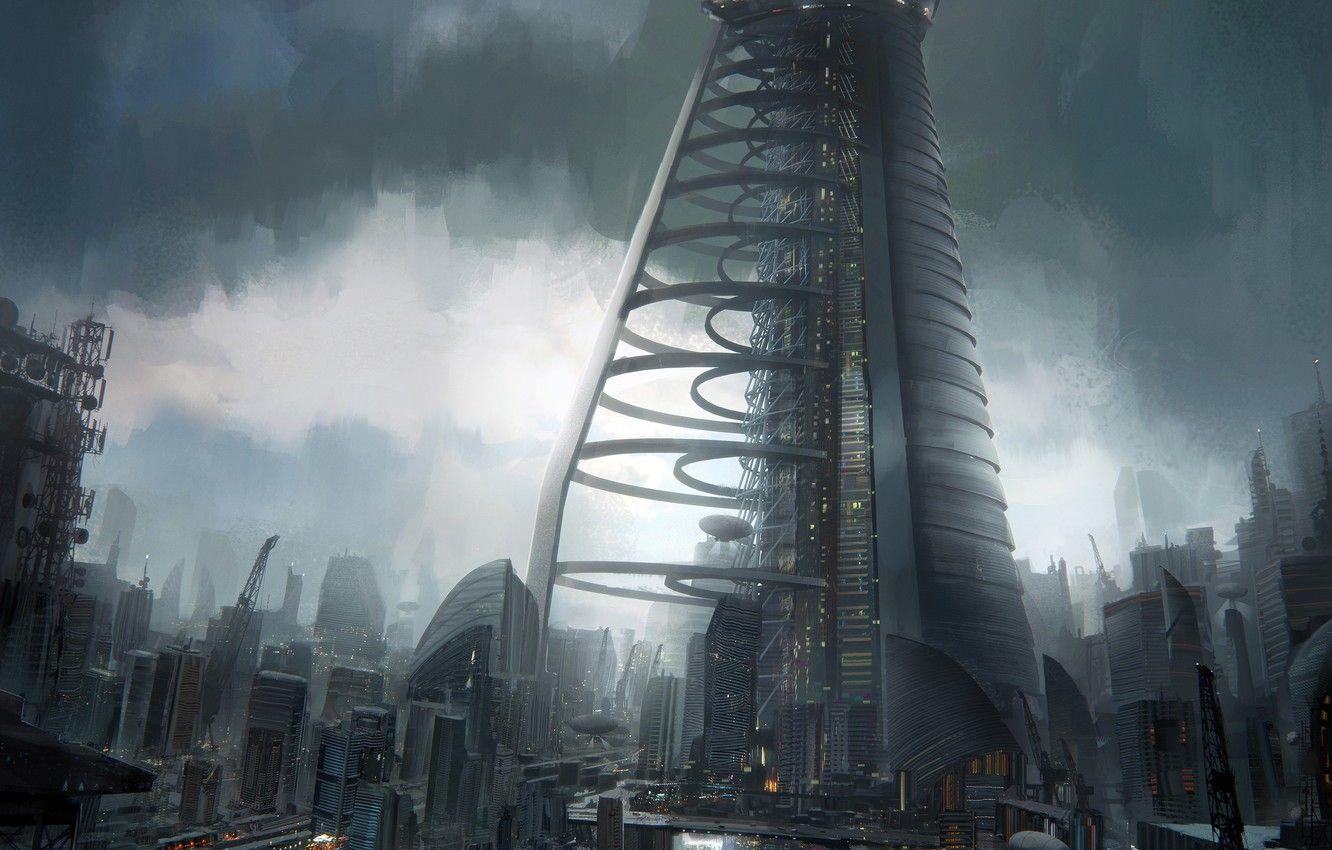 1332x850 Wallpaper bridge, the city, tower, buildings, future glasgow