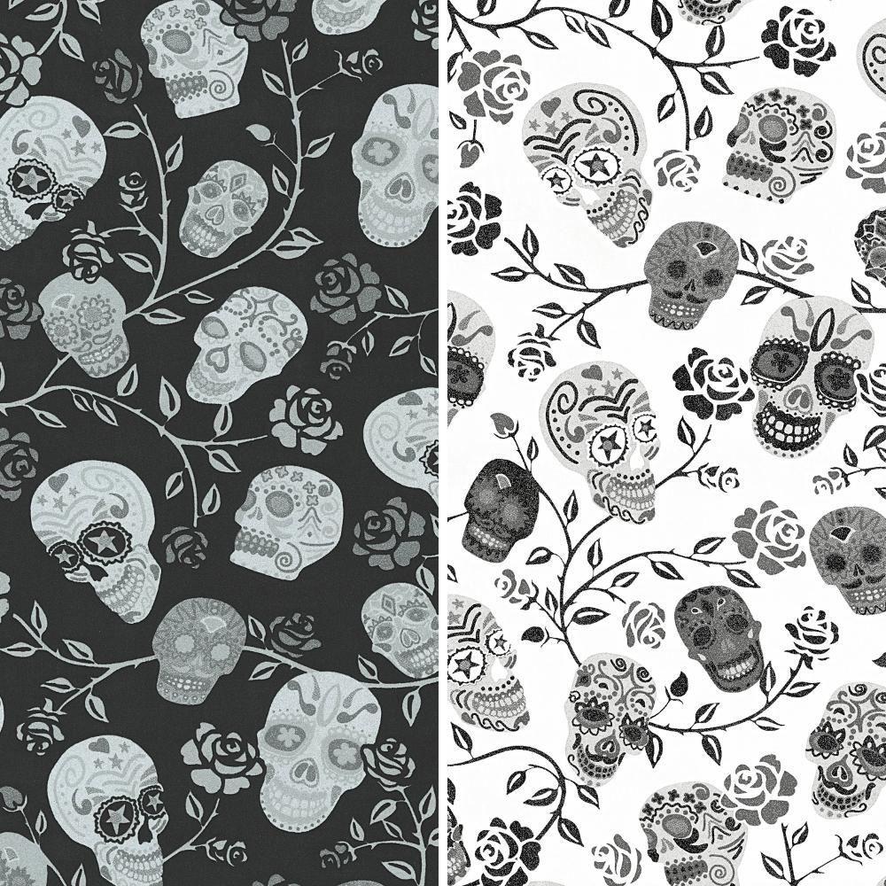 1000x1000 P&S International Skulls Rose Pattern Wallpaper Glitter Mexican