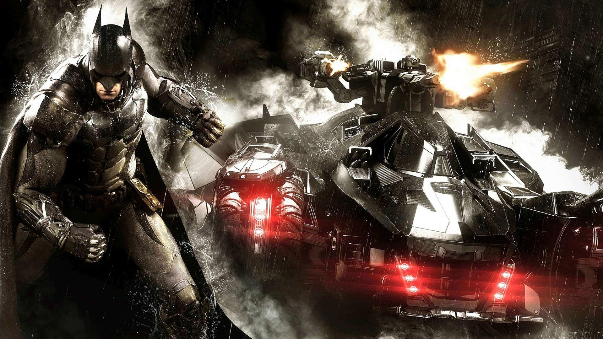 1920x1080 Batman and the Batmobile. Wallpaper from Batman: Arkham Knight