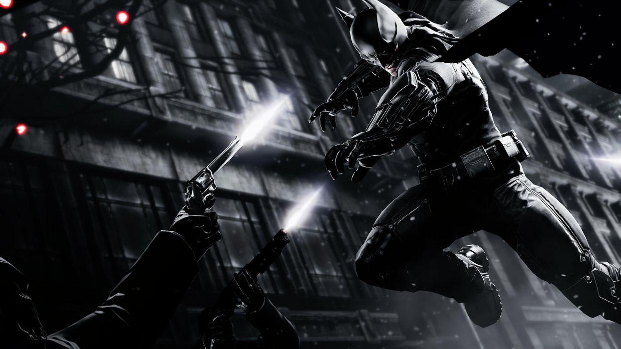 1244x700 Batman Arkham Origins Batman Jump Handgun BW wallpaperx1238