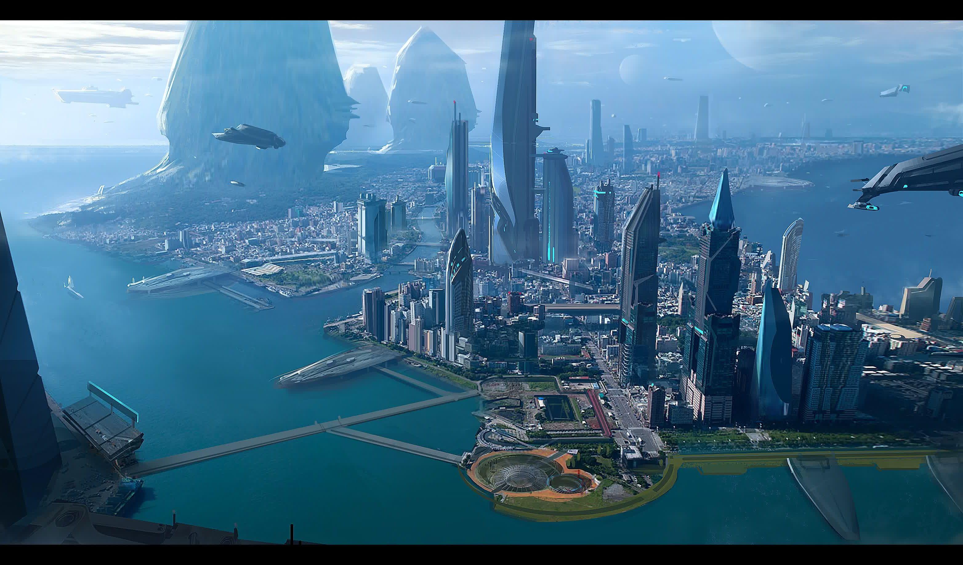 3128x1836 Star Citizen Great City Wallpaper. Futuristic city, Star citizen, Background image hd