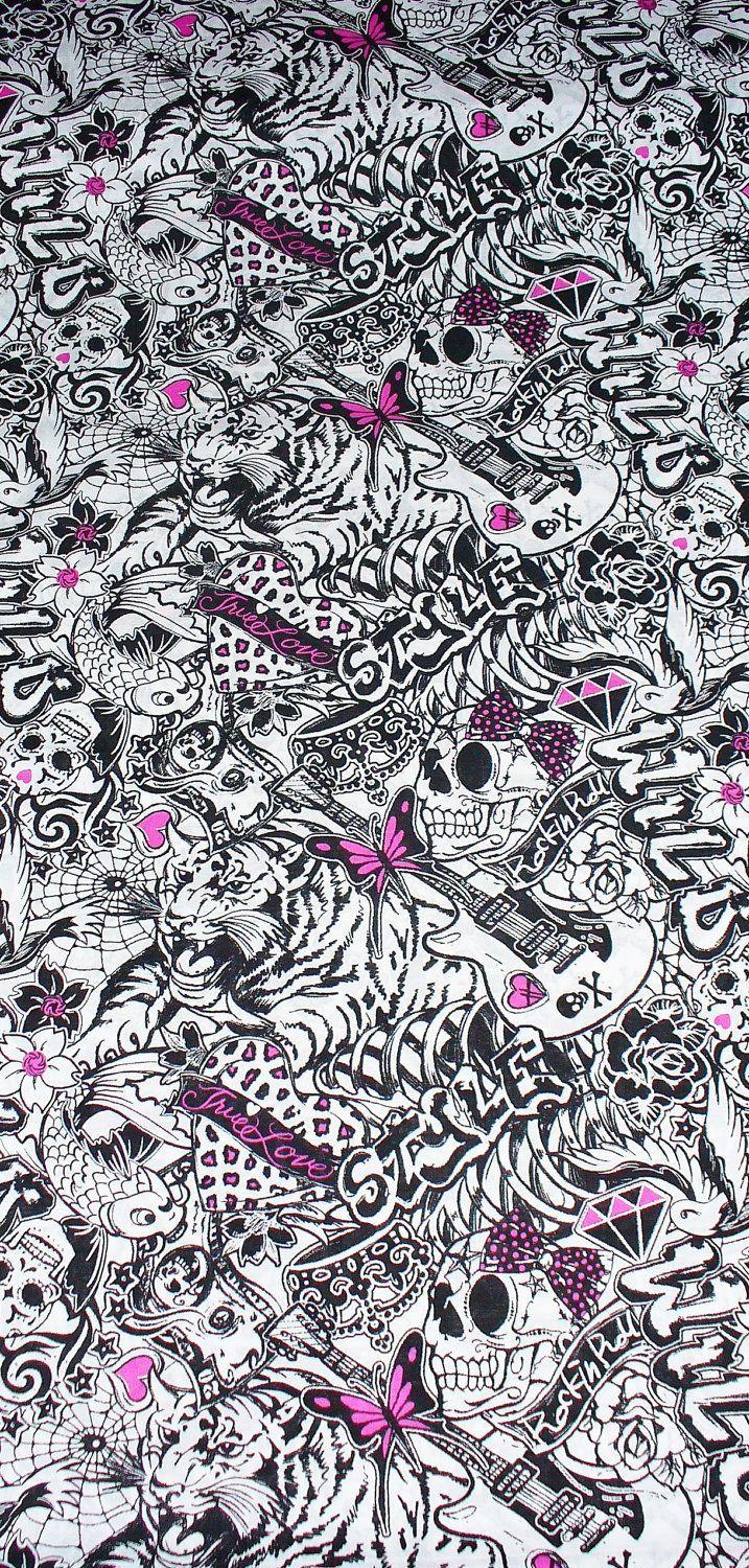 717x1500 Girl Rock Star & Tattoos Fabric / Goth, Emo, Punk, Rockabilly 4