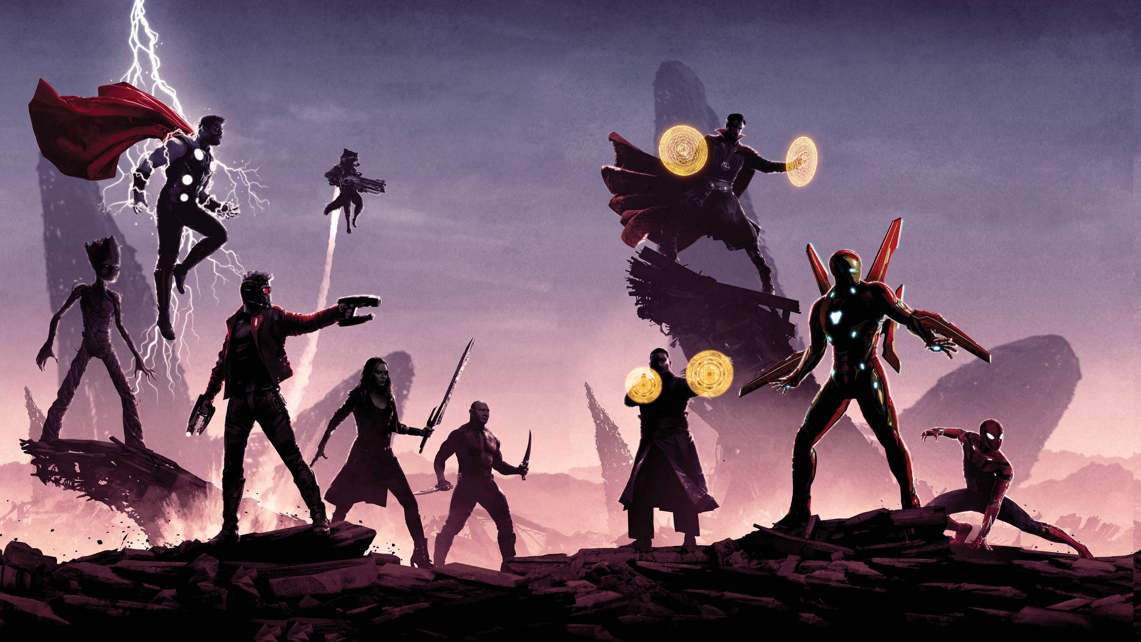 3840x2160 Avengers: Infinity War Minimalist Spider Man Iron Man Wong Doctor