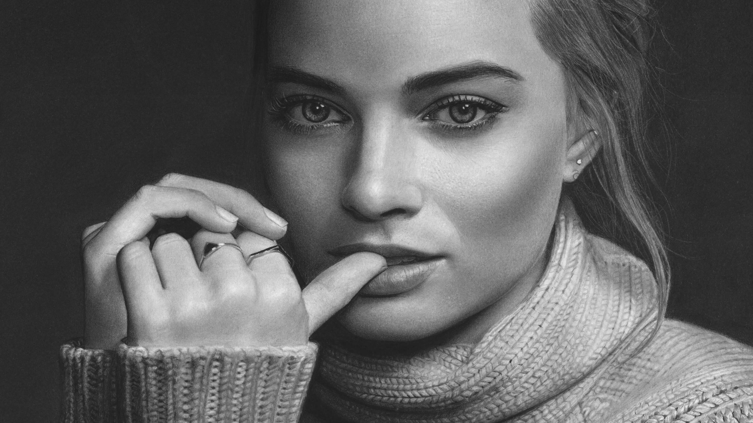 2560x1440 Margot Robbie Pencil Art 4k 1440P Resolution HD 4k