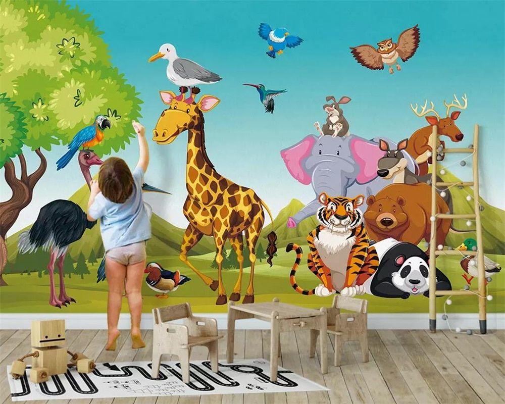 1000x800 Beibehang Custom wallpaper cute hand painted cartoon forest animals children's room background wall home decoration 3D wallpaper. Wallpaper