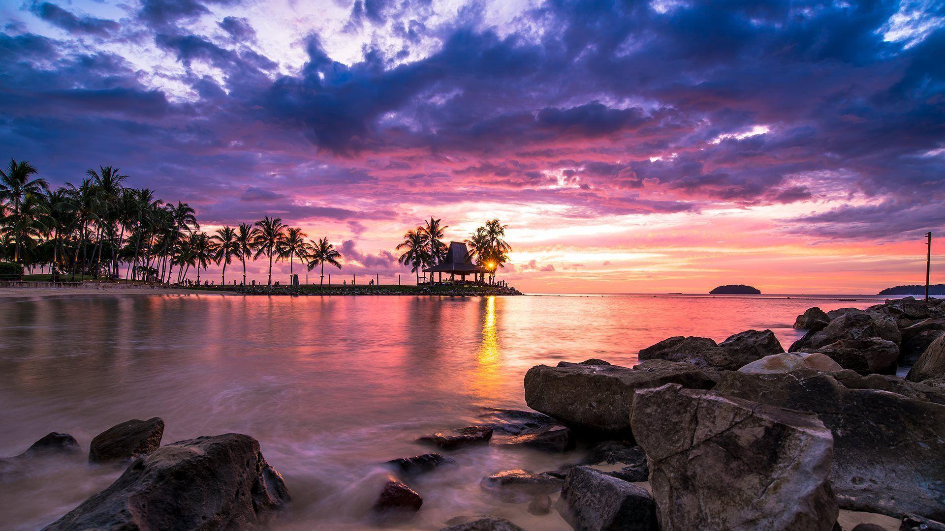 1920x1080 Download Wallpaper Tanjung Aru, Kota Kinabalu, Sabah, Coast, Malaysia, Borneo, Shangri La, Sunset For Desktop With Resolution 1920x1080. High Quality HD Picture Wallpaper
