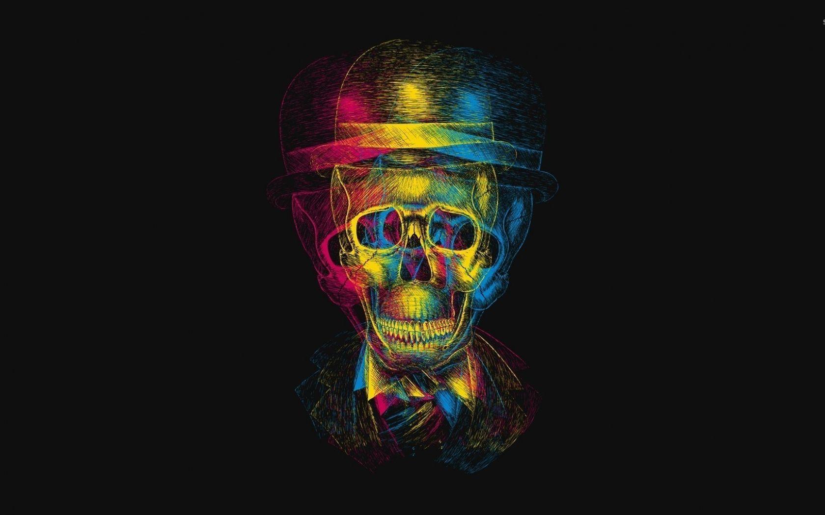 1680x1050 Free download CMYK skull with top hat wallpaper Artistic