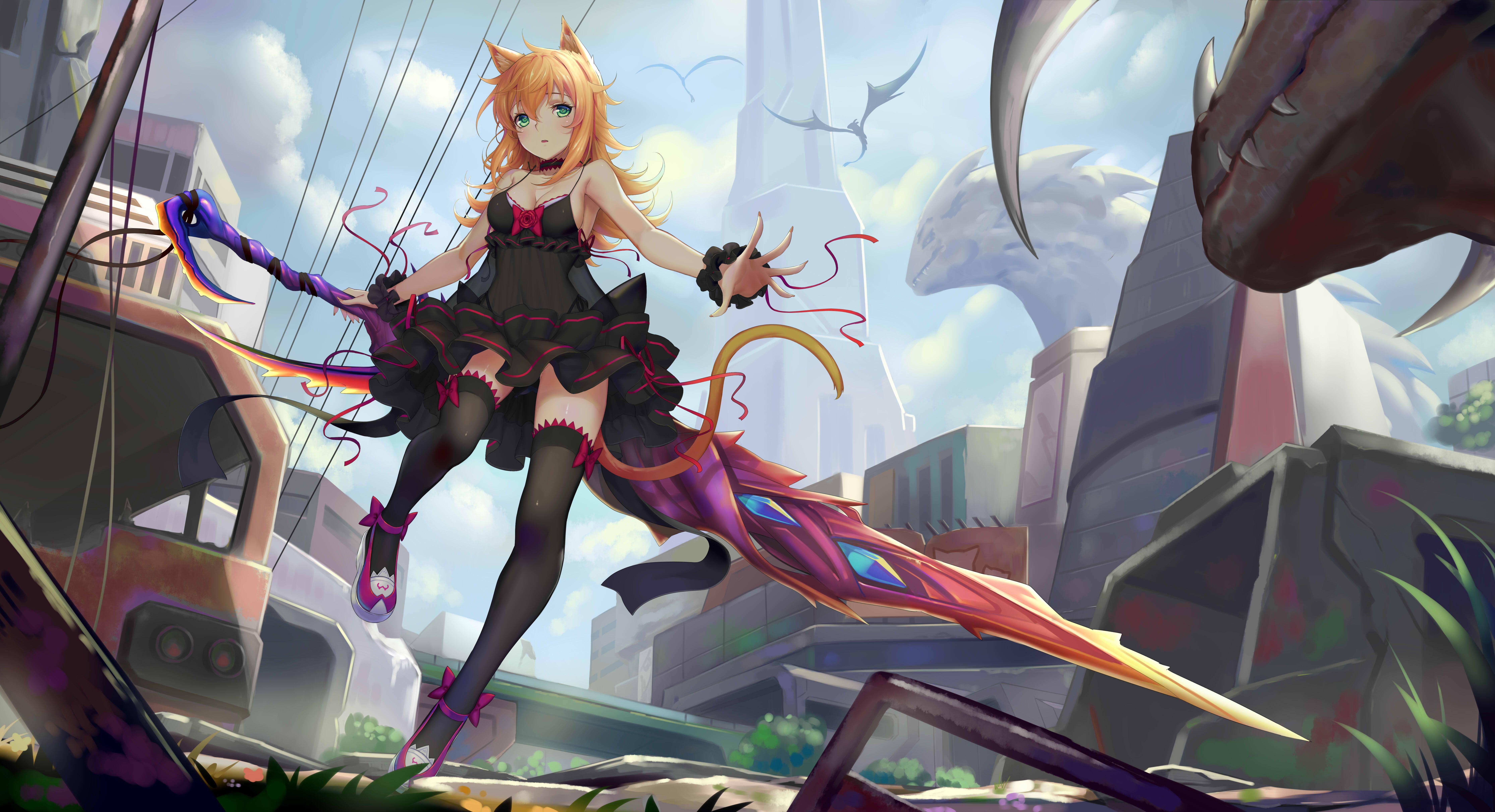 7500x4074 Anime Women Sword 8k, HD Anime, 4k Wallpaper, Image