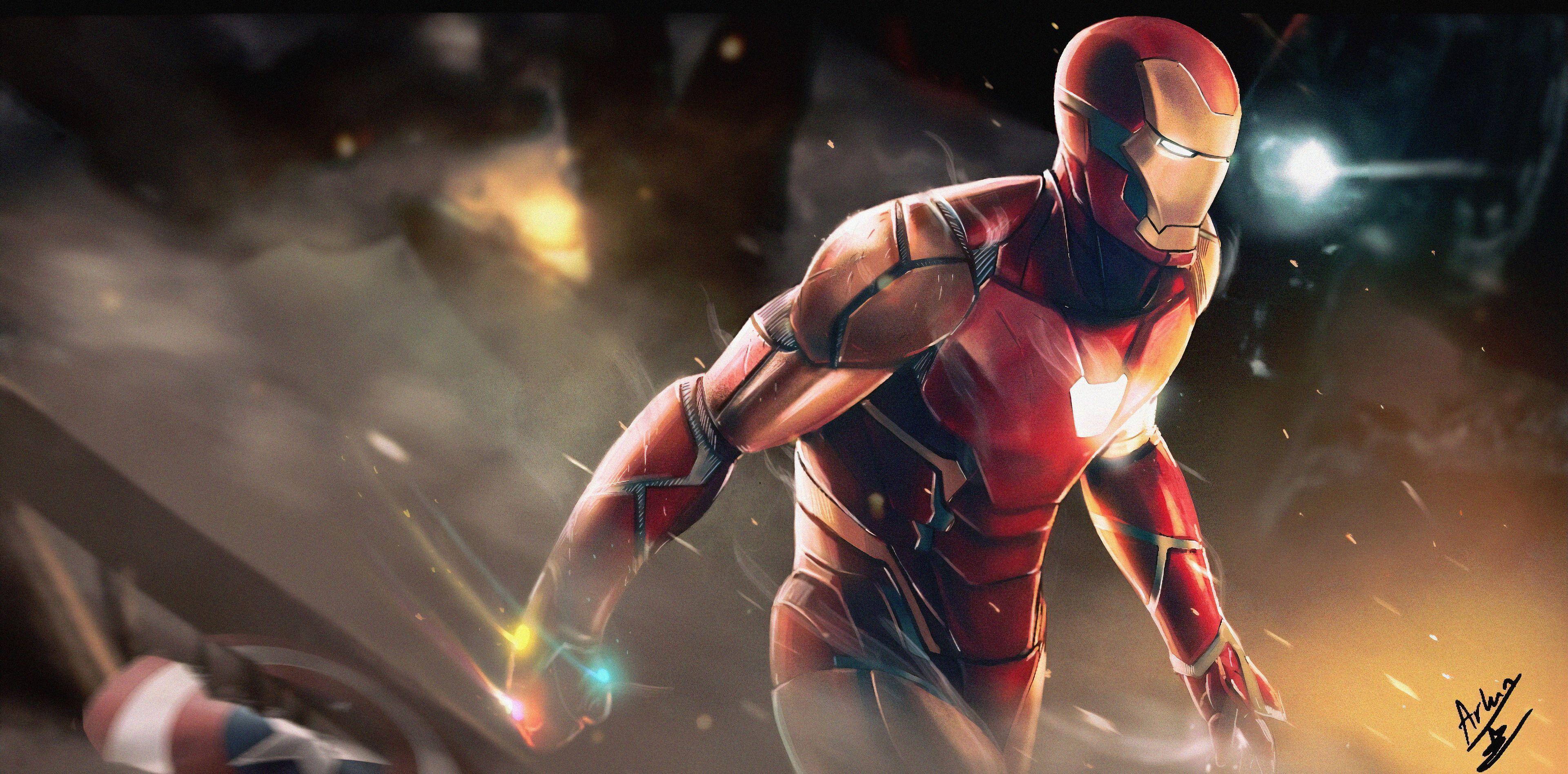 3840x1896 Hình nền Người sắt, Găng tay vô cực, Avengers: Endgame, Tác phẩm nghệ thuật