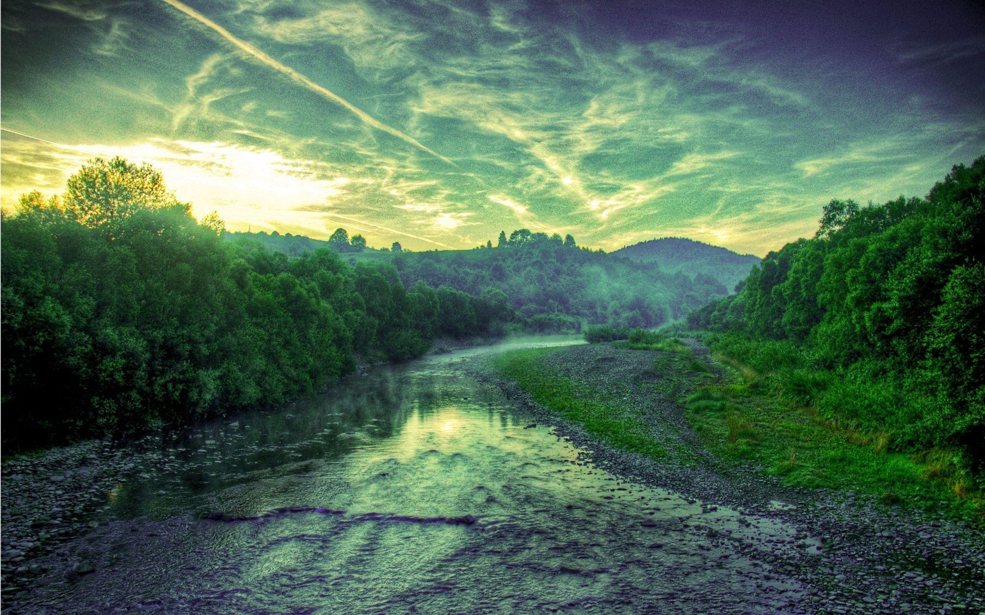 1920x1200 Lovely Forest River Sun Clouds wallpaper. Lovely Forest River