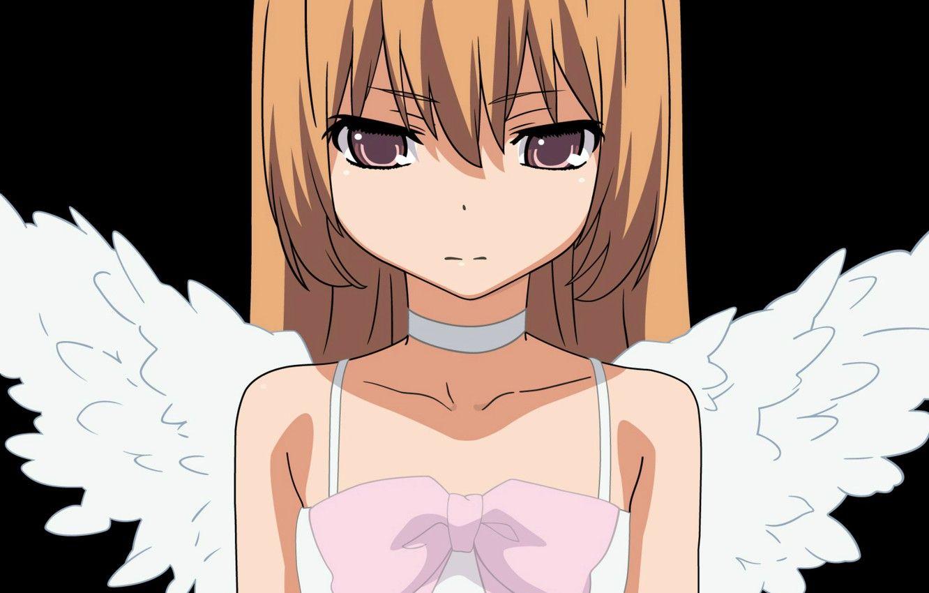1332x850 Wallpaper wings, black background, bow, toradora, aisaka taiga