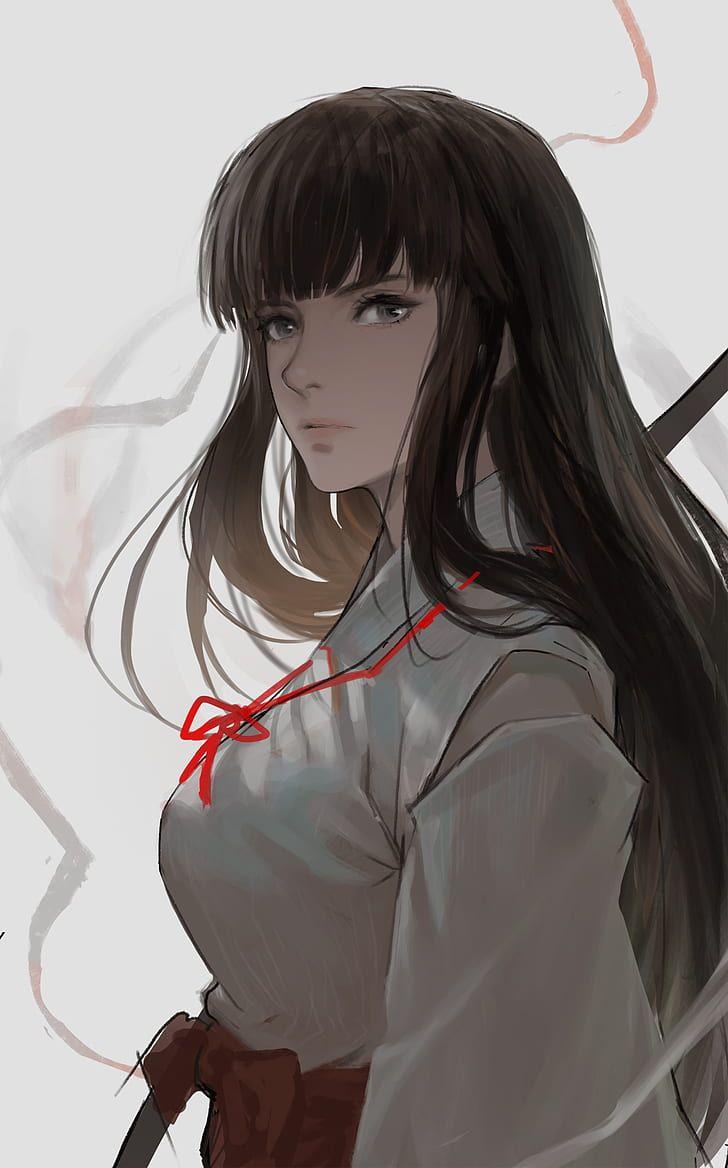 728x1168 HD wallpaper: anime girls, Inuyasha, miko, Kikyo