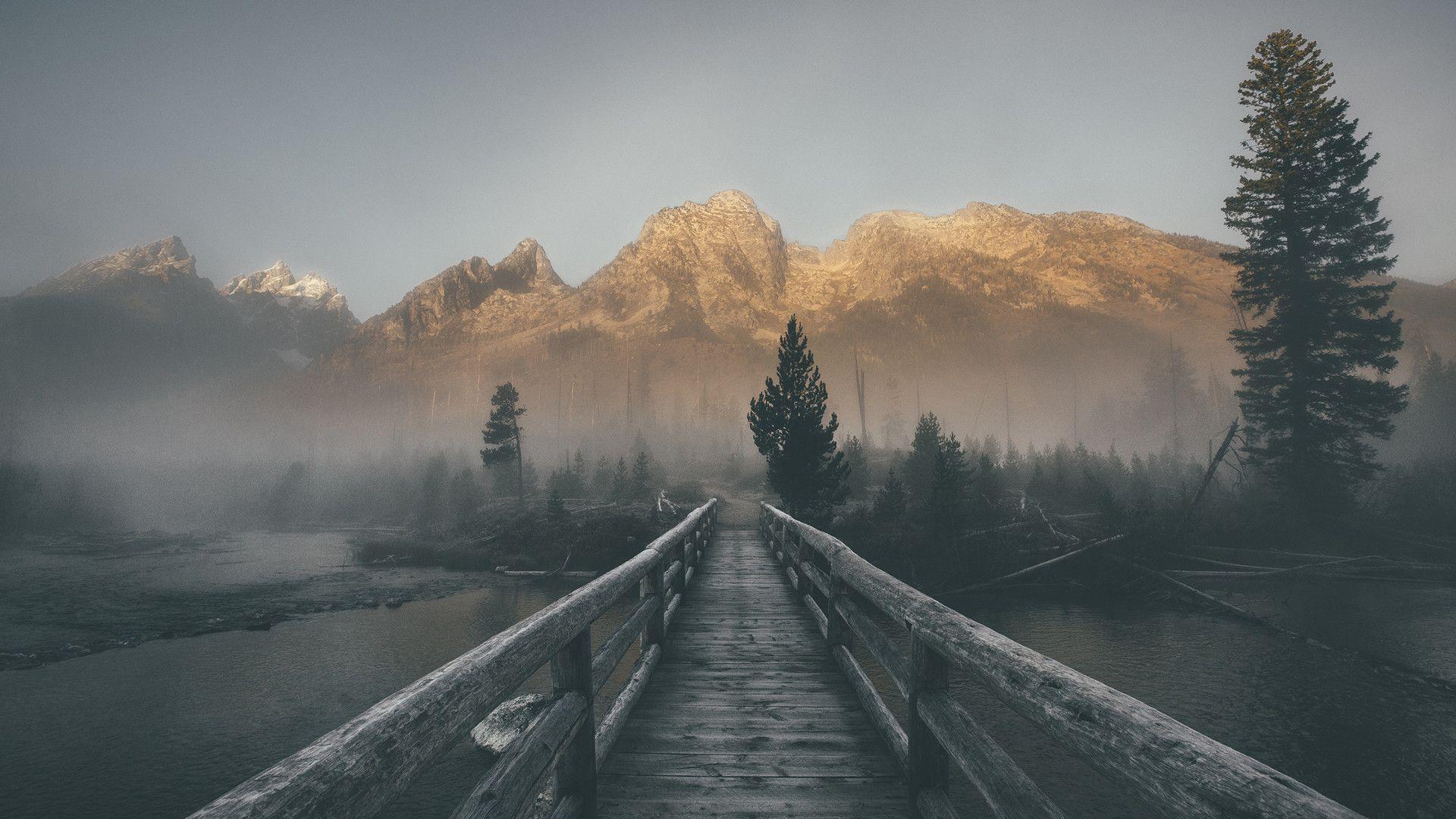 1920x1080 Bridge over misty river [1920x1080]
