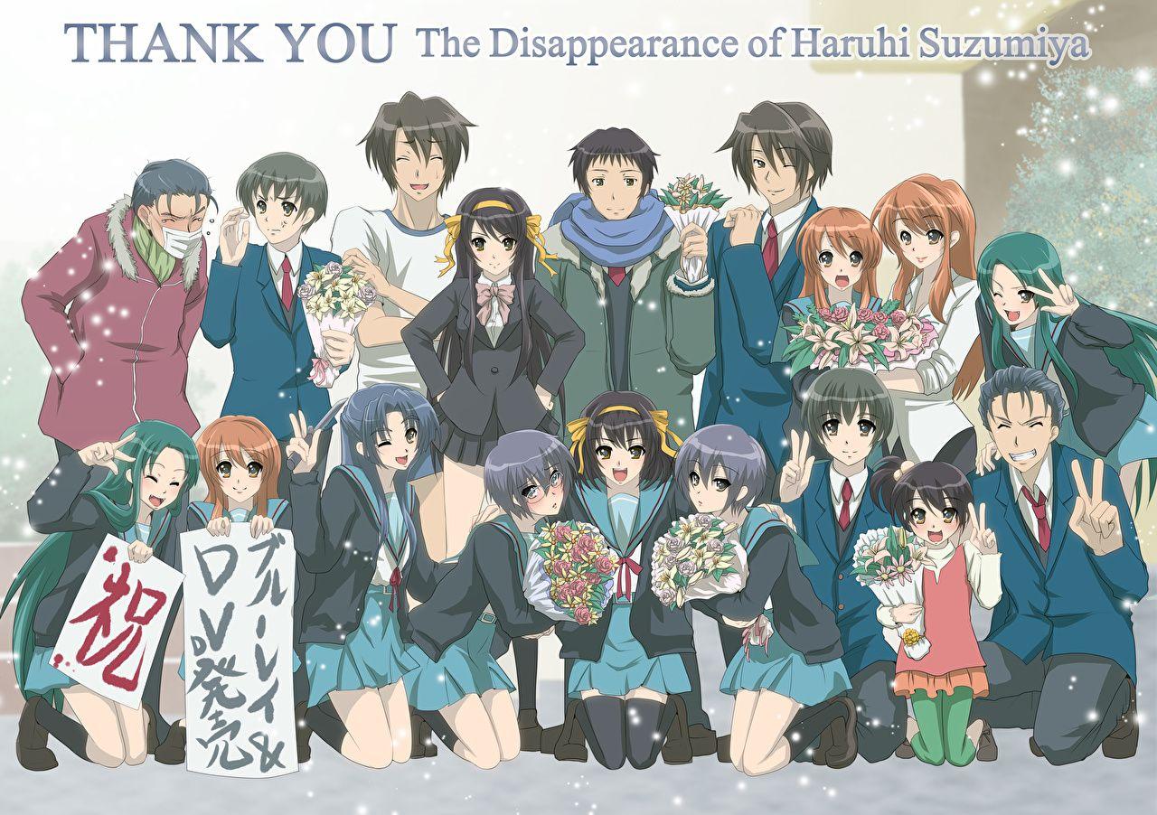 1280x902 Desktop Wallpaper haruhi suzumiya Young man Girls Anime
