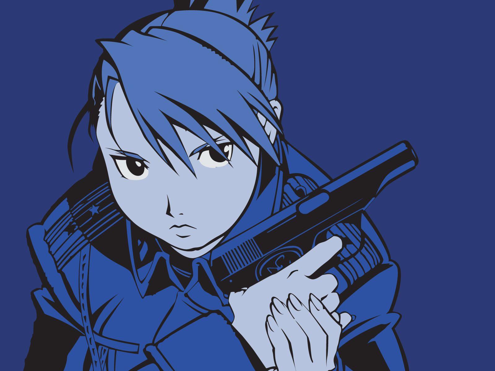 Best of Riza Hawkeye Wallpapers -1600x1200 Fullmetal Alchemist, blue, guns, Riza Hawkeye, simple background