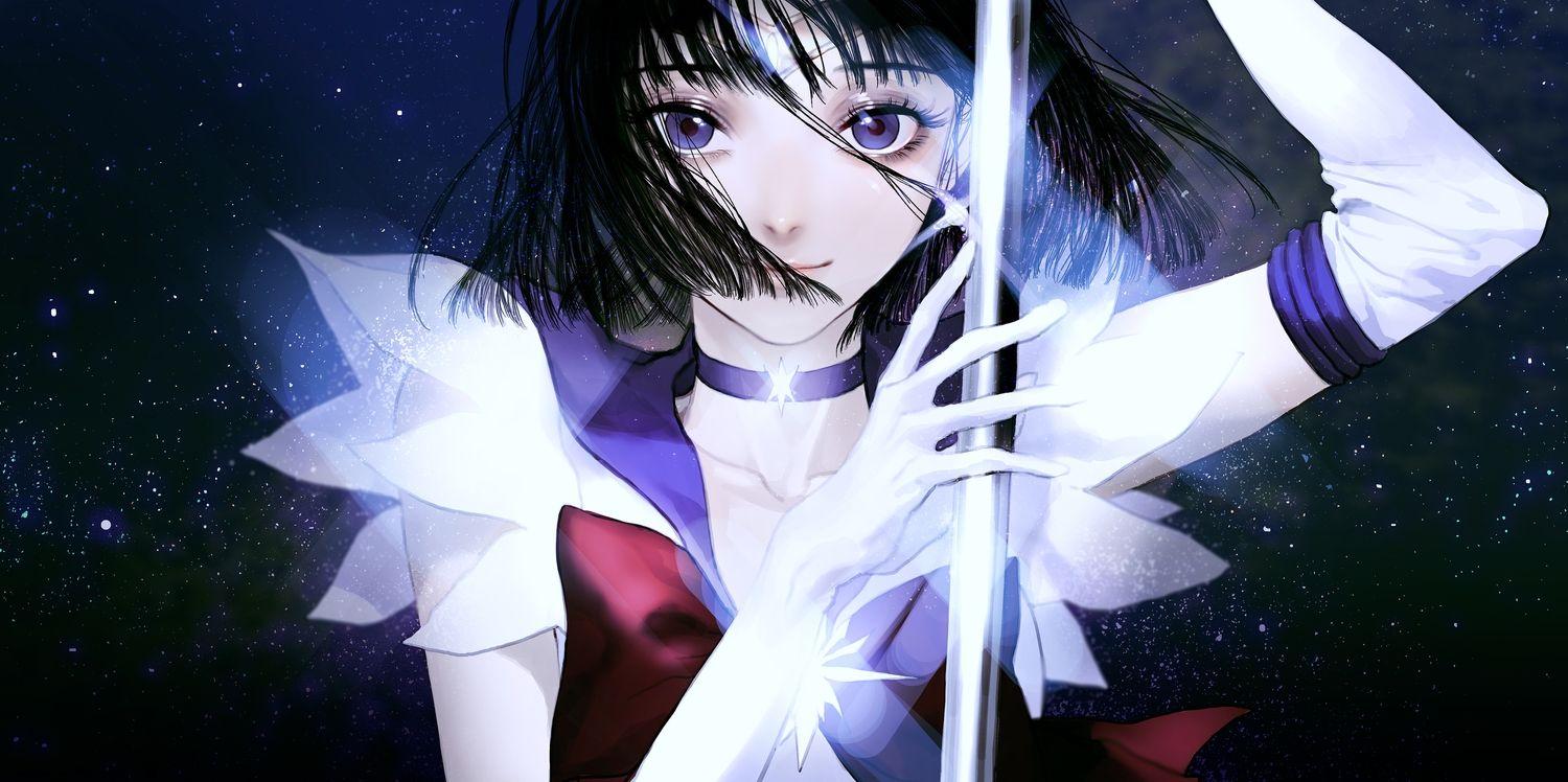 Best of Hotaru Tomoe Wallpapers -1500x748 black hair blue eyes choker elbow gloves gloves rukiana sailor