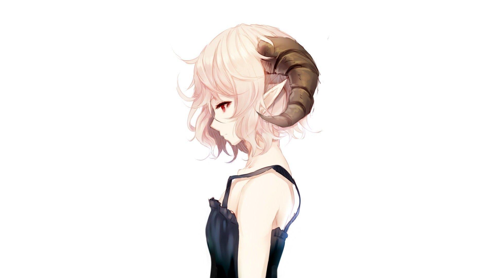1920x1080 #pointed ears, #anime girls, #white background, #horns
