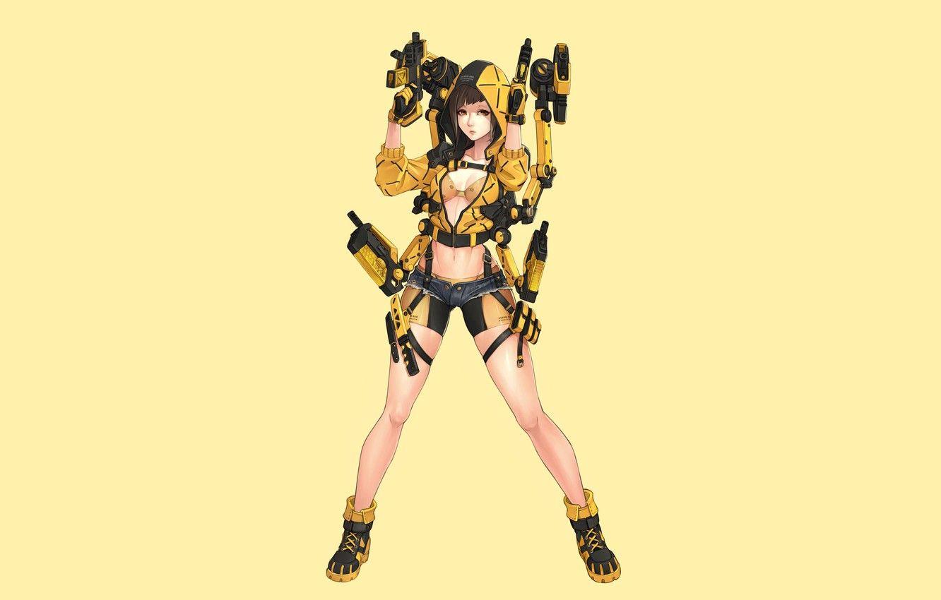 1332x850 Wallpaper Girl, Gun, , Art, Guns, Weapon, Minimalism