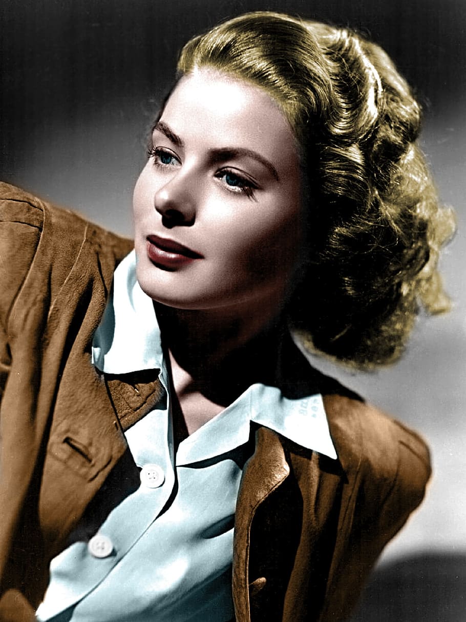 910x1213 HD wallpaper: ingrid bergman, woman, vintage, colors, 40 's